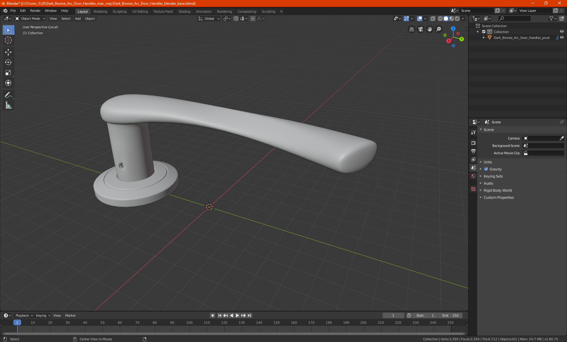 3D Dark Bronze Arc Door Handles model