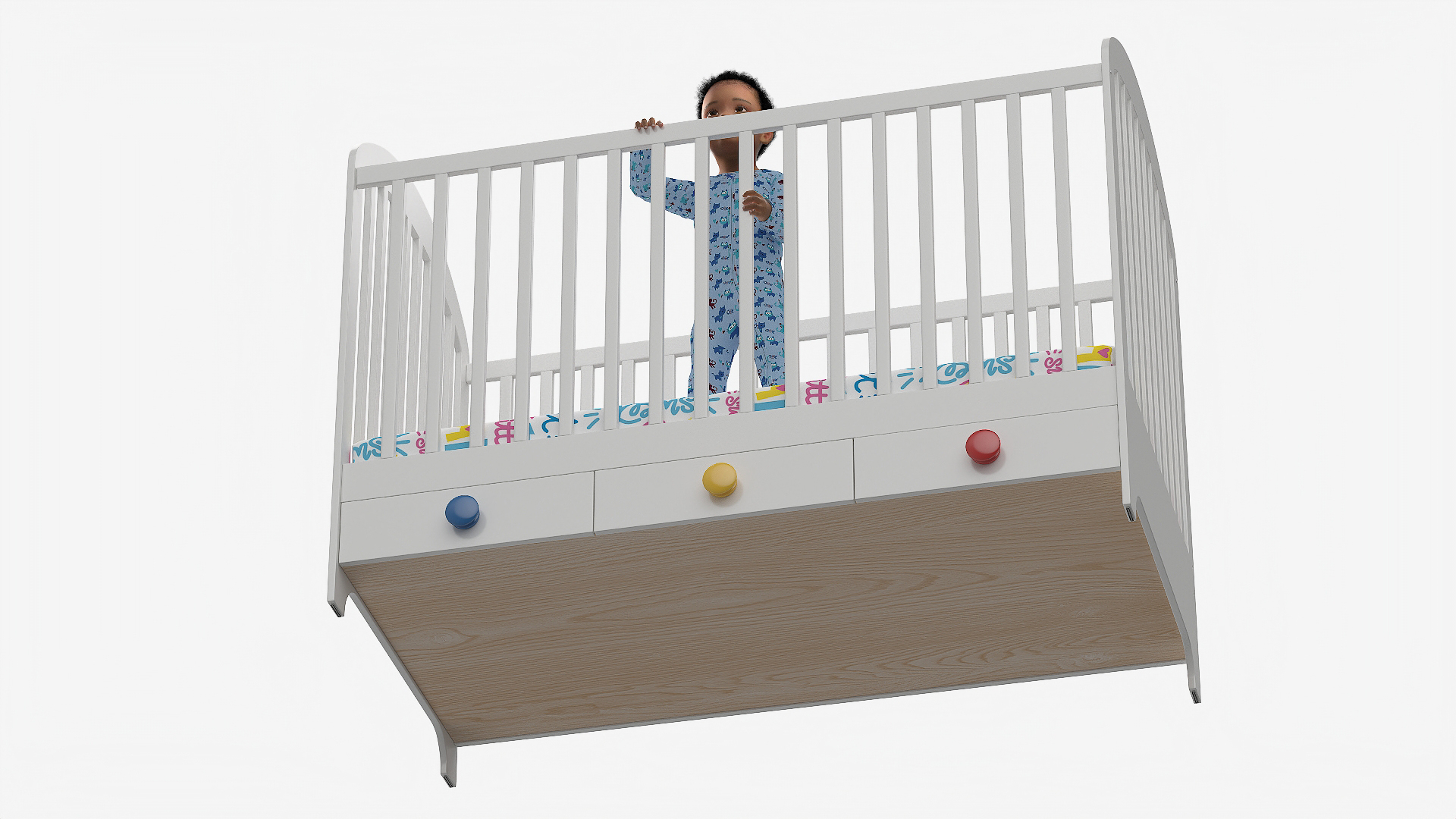 3D model Black Toddler Boy in Bed Standing Rigged