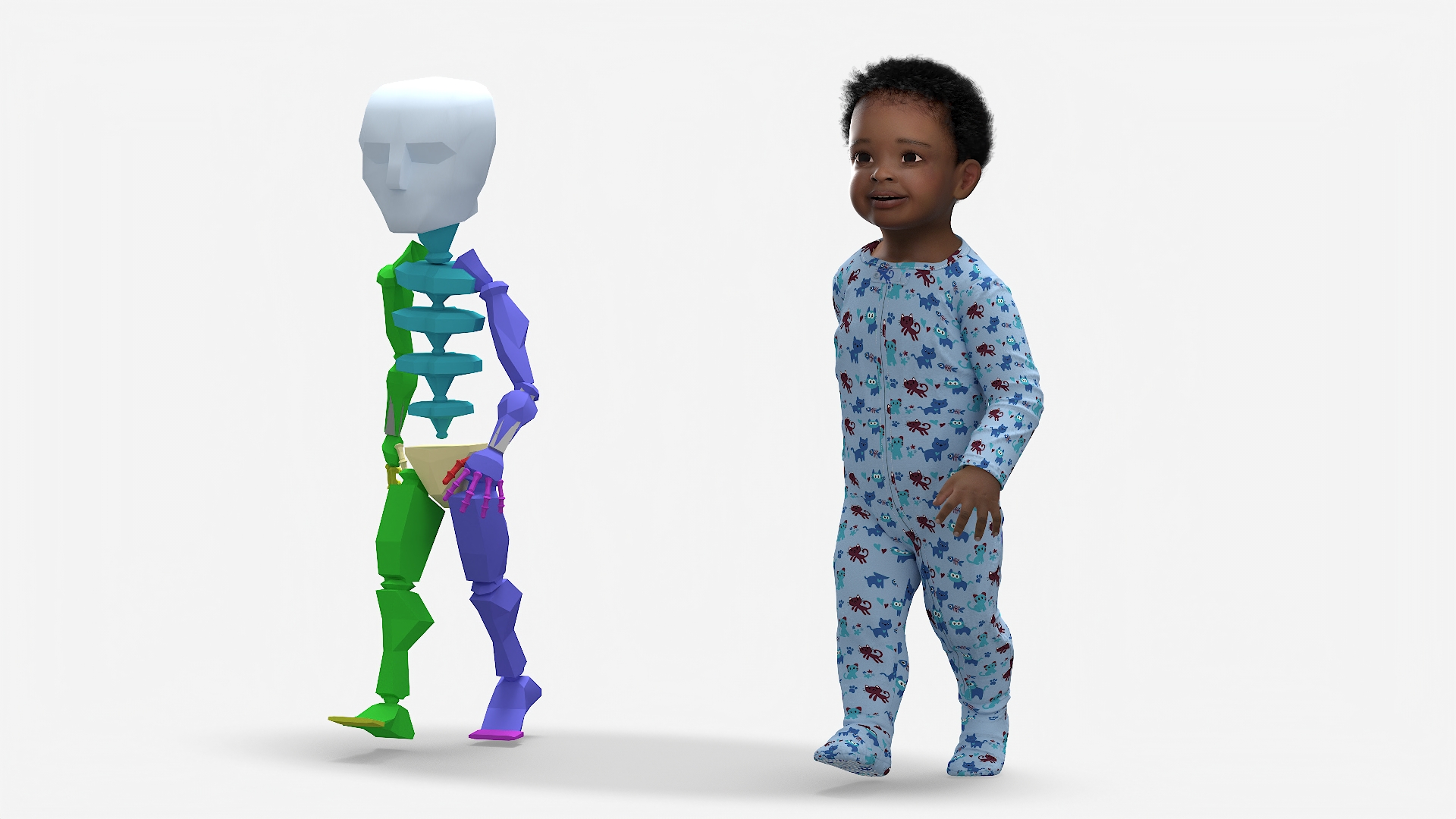 3D model Black Toddler Boy in Bed Standing Rigged