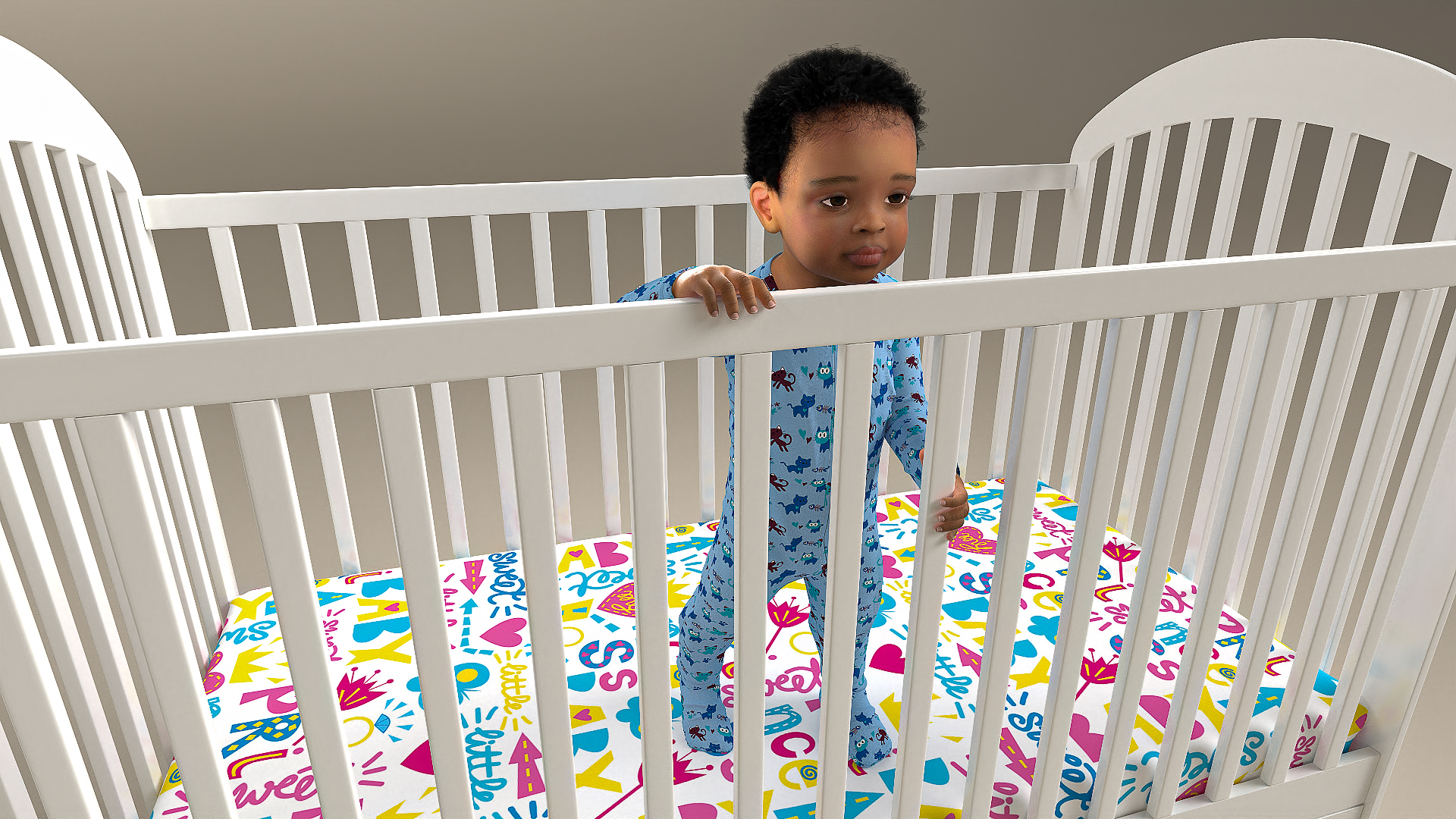 3D model Black Toddler Boy in Bed Standing Rigged