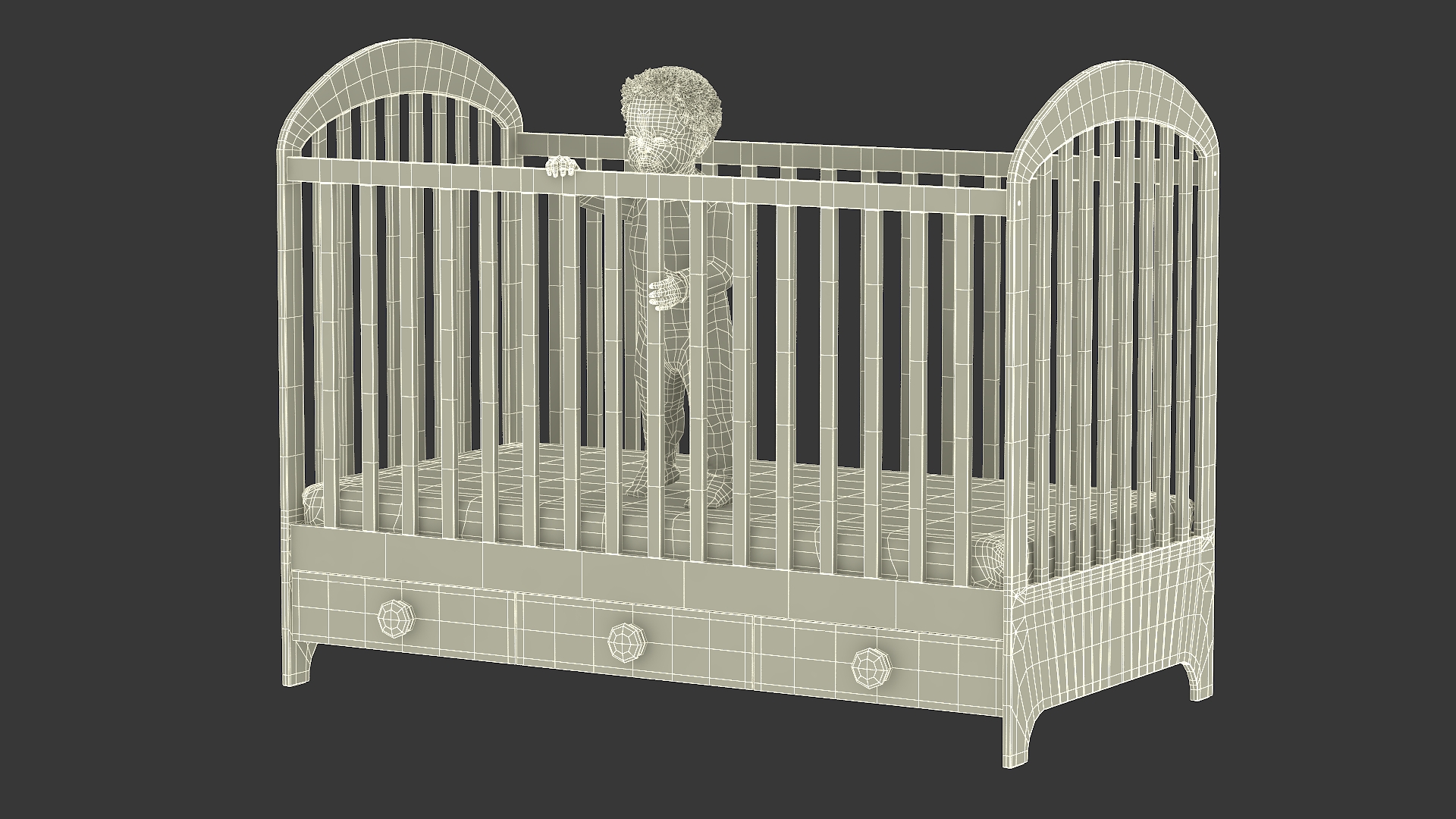 3D model Black Toddler Boy in Bed Standing Rigged