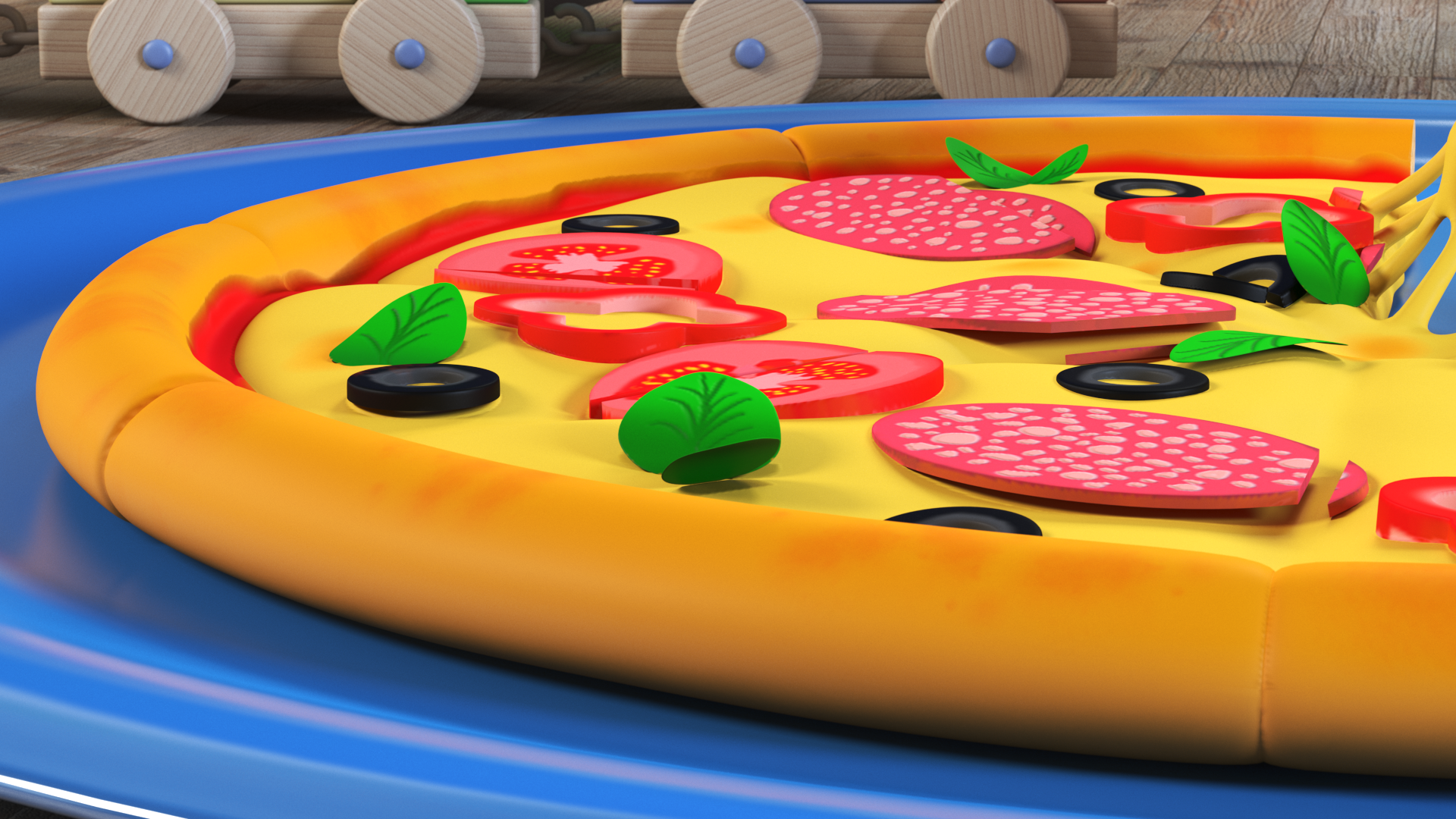 Cartoon Pizza with One Slice Taken, view 6