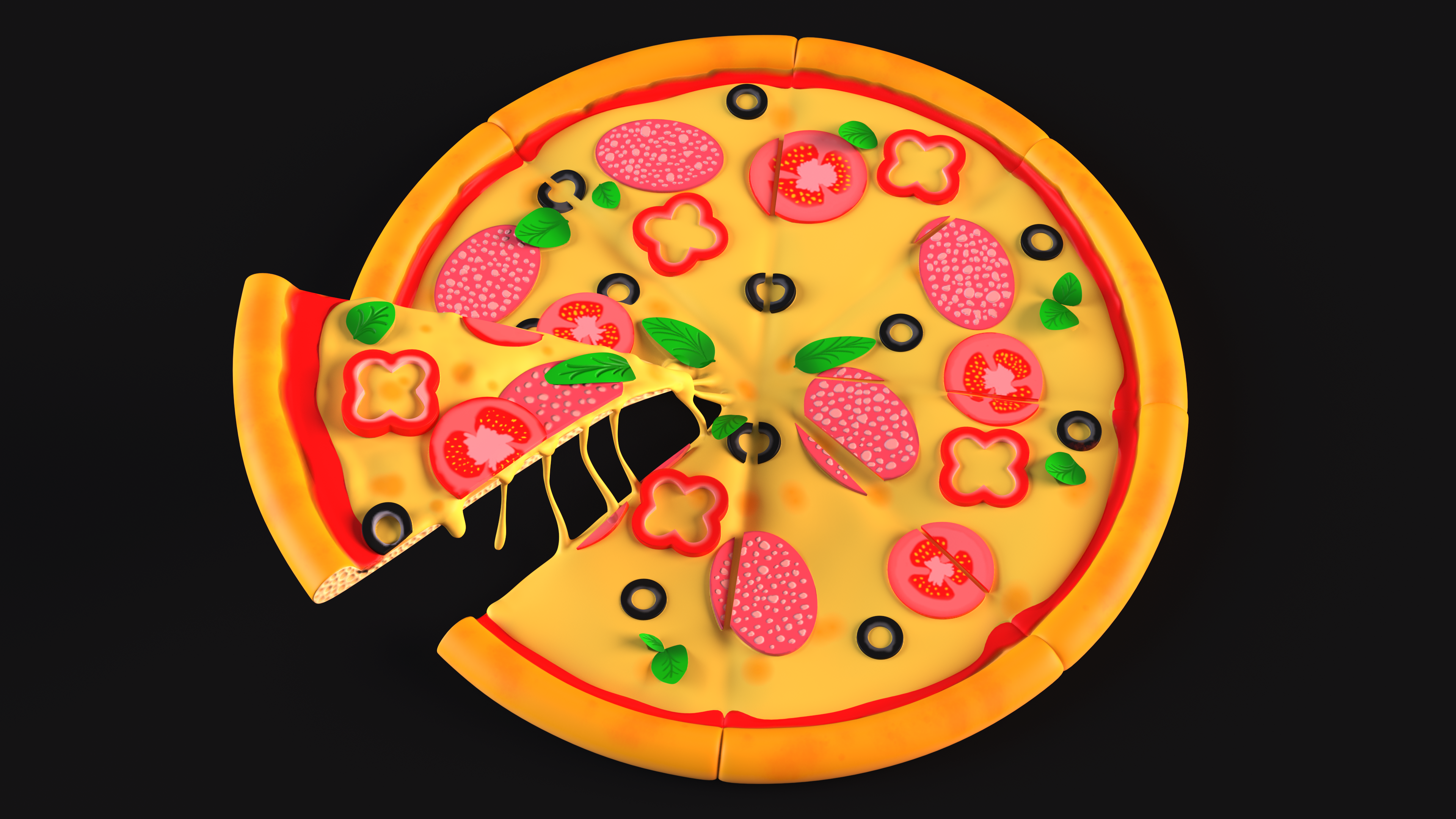 Cartoon Pizza with One Slice Taken, view 8