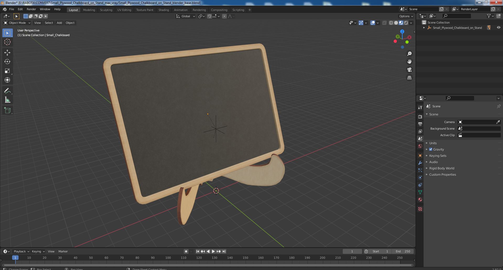 3D Small Plywood Chalkboard on Stand model