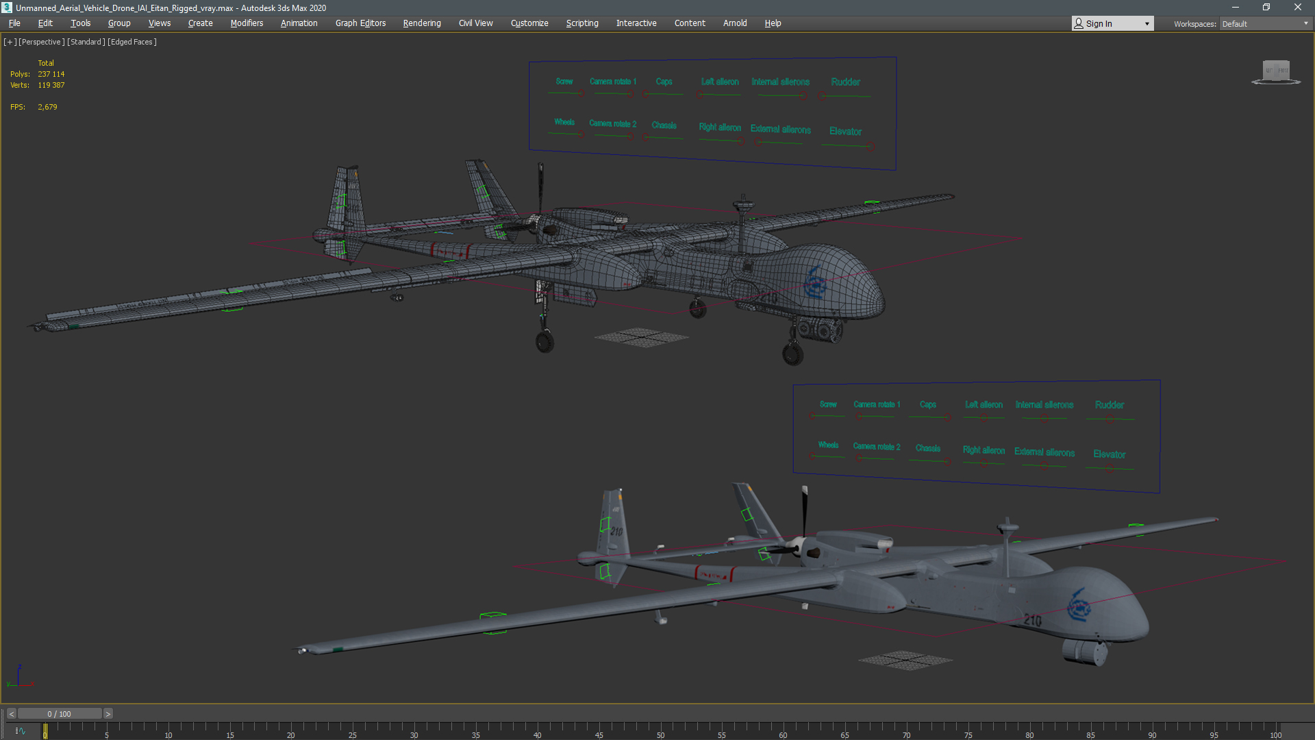 3D Unmanned Aerial Vehicle Drone IAI Eitan Rigged