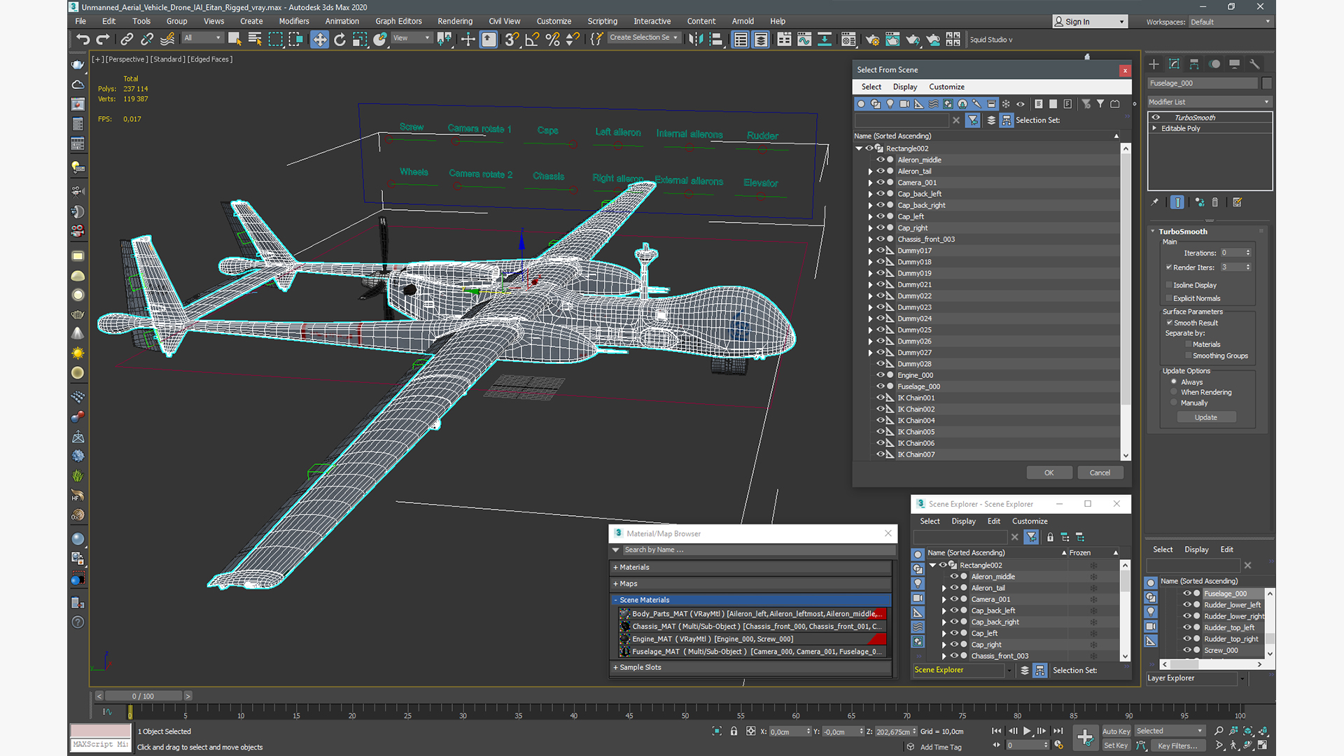 3D Unmanned Aerial Vehicle Drone IAI Eitan Rigged