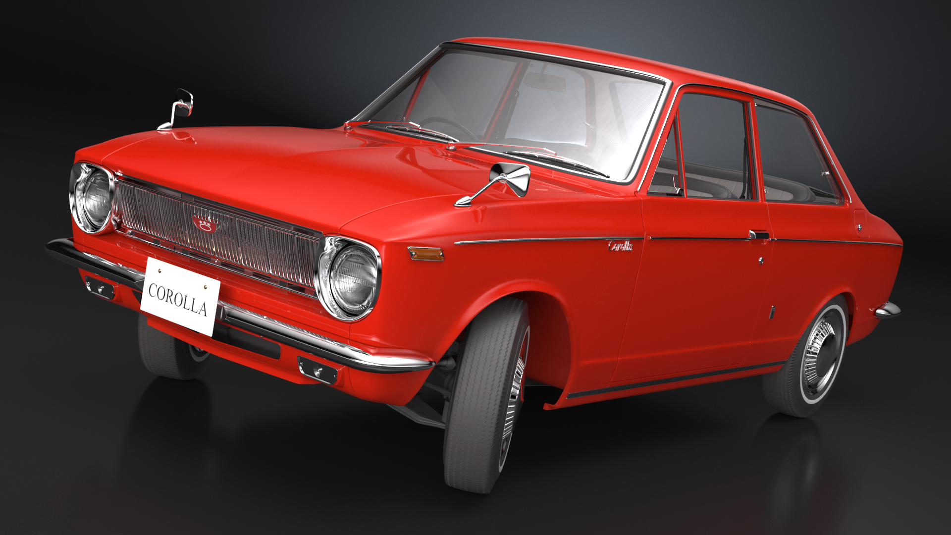 3D Toyota Corolla E10 1966 2-Door Sedan Red Rigged for Maya