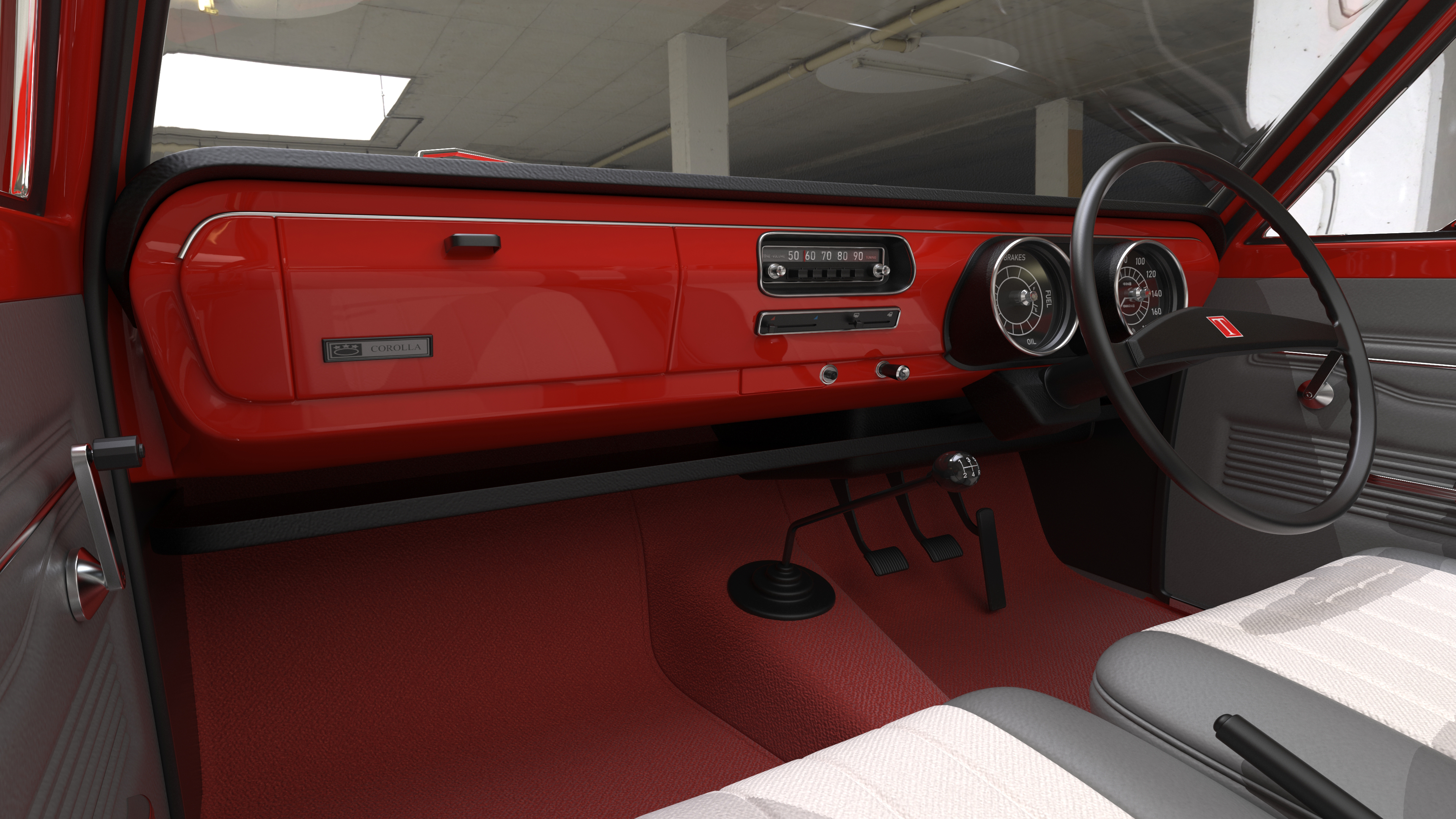 3D Toyota Corolla E10 1966 2-Door Sedan Red Rigged for Maya