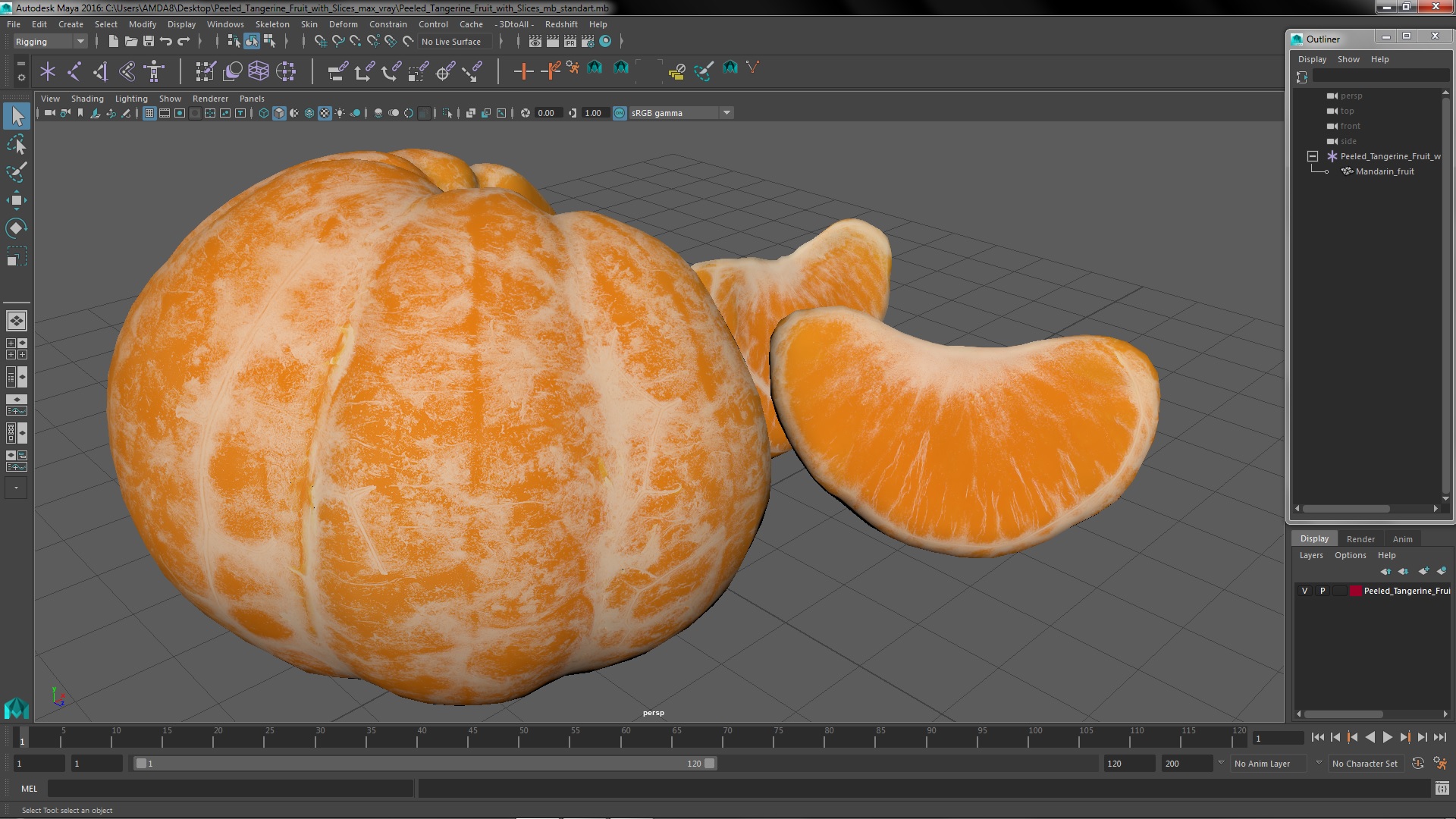 Peeled Tangerine Fruit with Slices 3D model