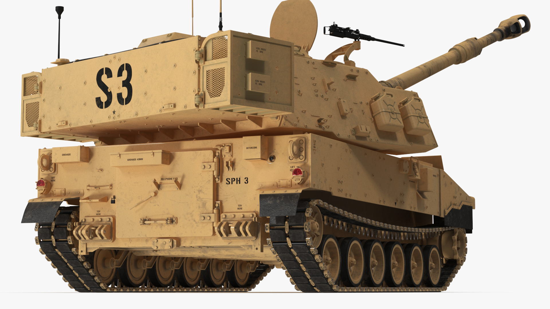 3D model M109 Paladin Howitzer Beige Color Rigged
