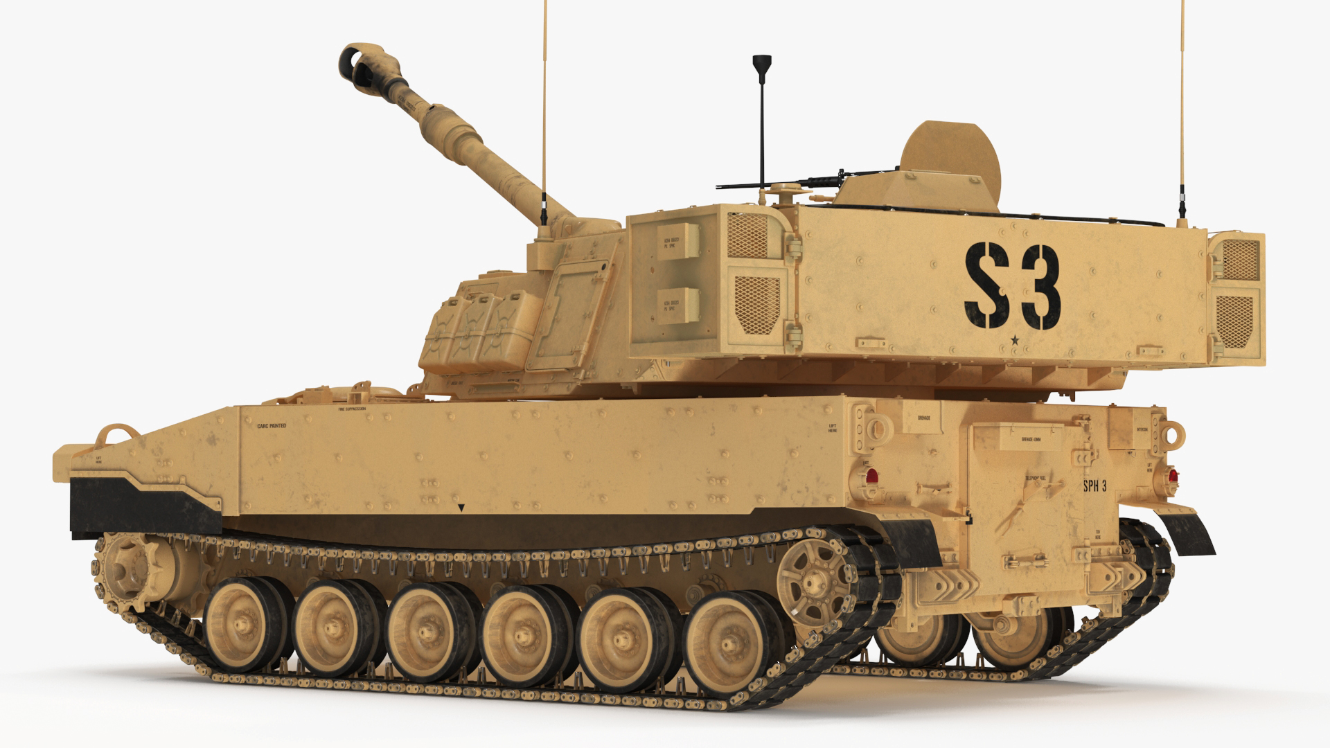 3D model M109 Paladin Howitzer Beige Color Rigged