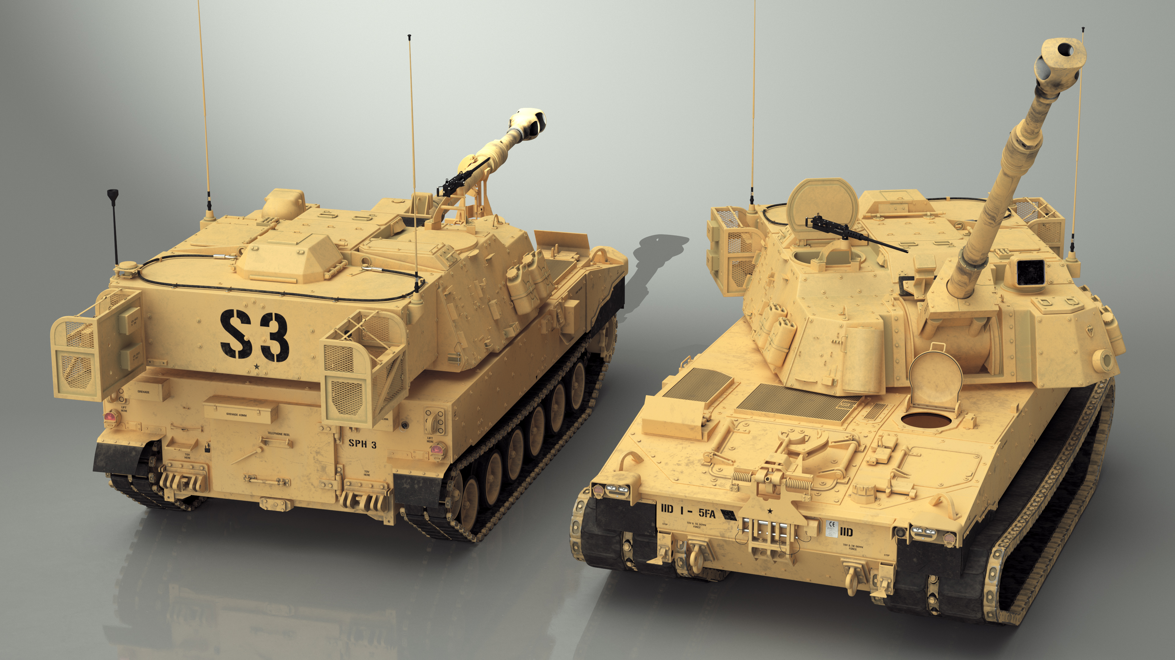 3D model M109 Paladin Howitzer Beige Color Rigged