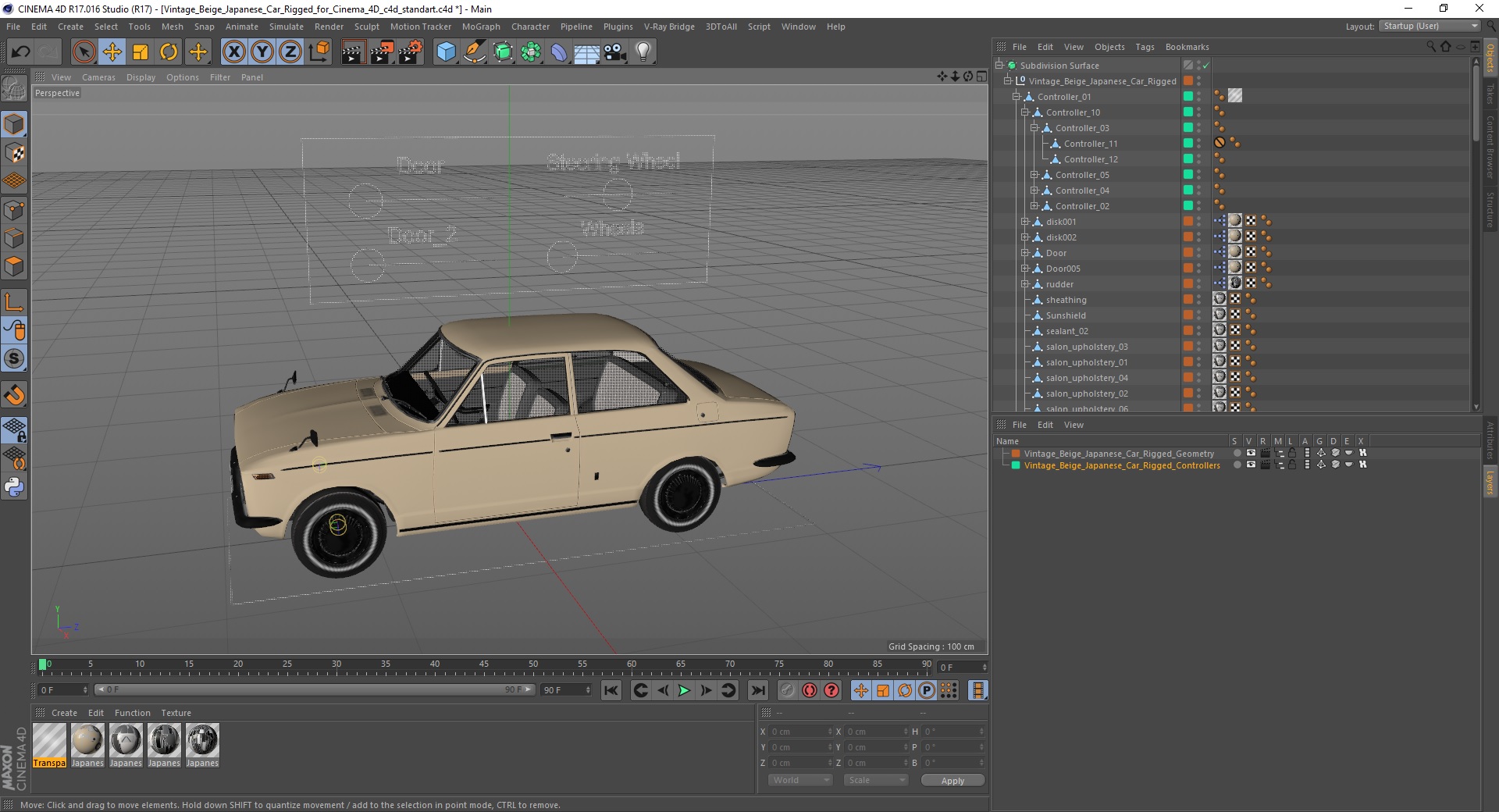 Vintage Beige Japanese Car Rigged for Cinema 4D 3D