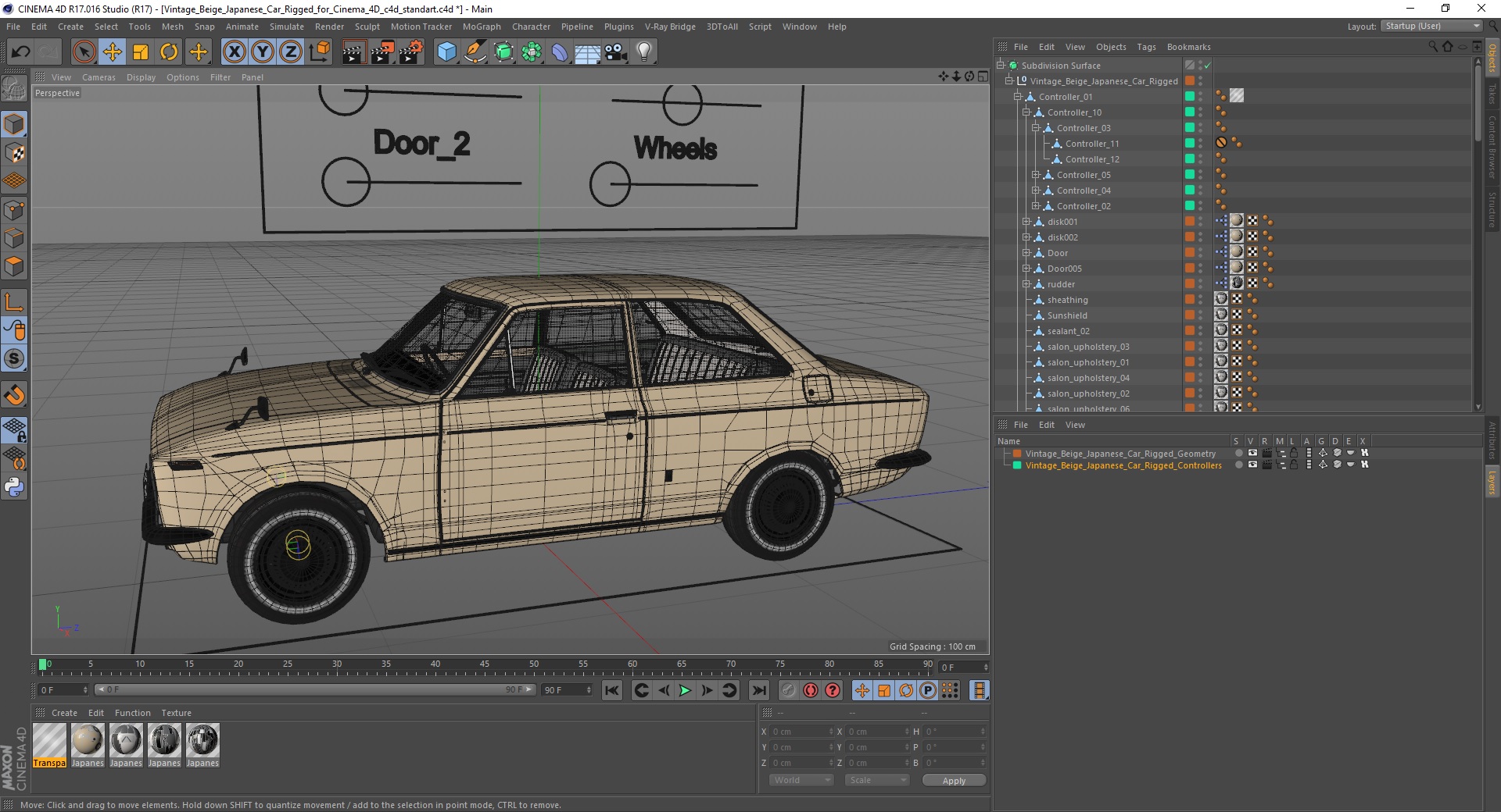 Vintage Beige Japanese Car Rigged for Cinema 4D 3D