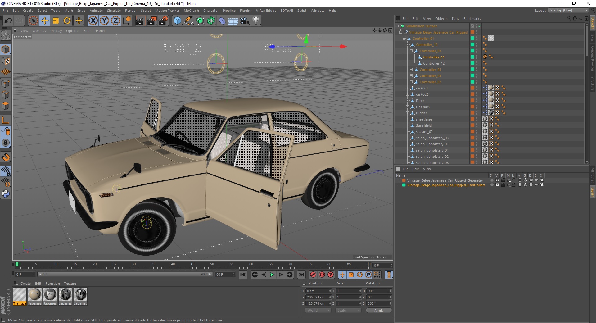 Vintage Beige Japanese Car Rigged for Cinema 4D 3D