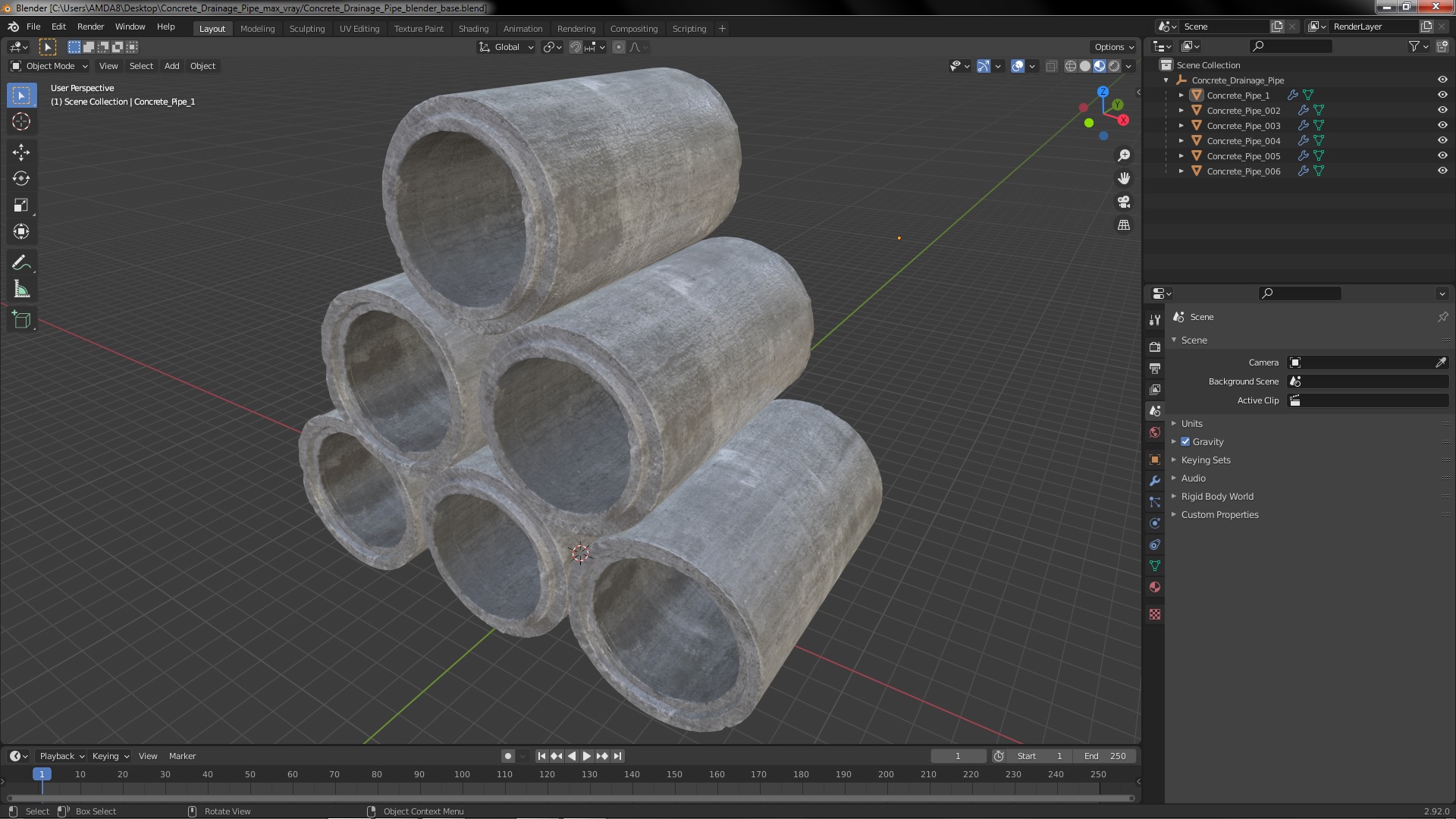 Concrete Drainage Pipe 3D