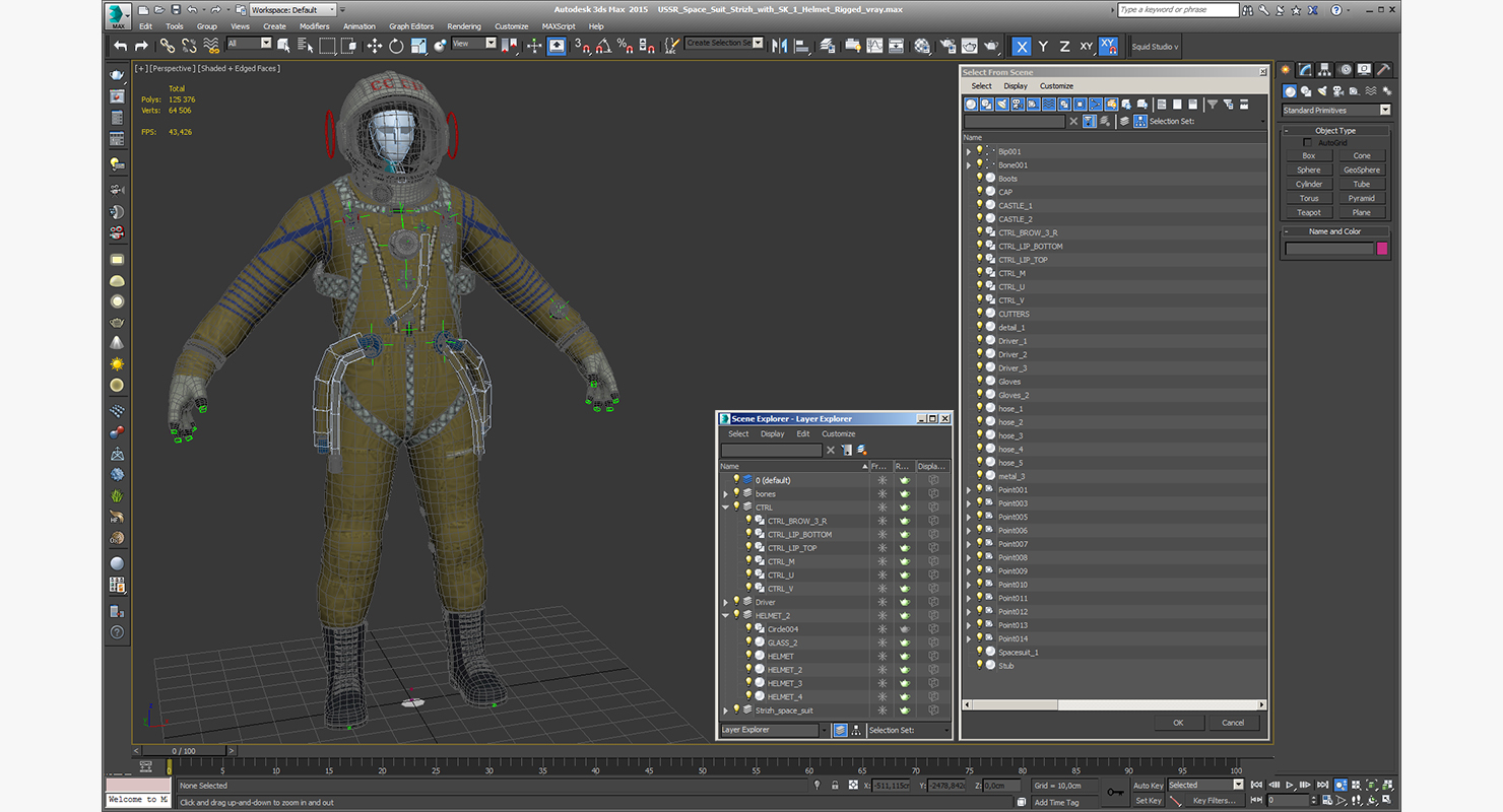 3D USSR Space Suit Strizh with SK 1 Helmet Rigged