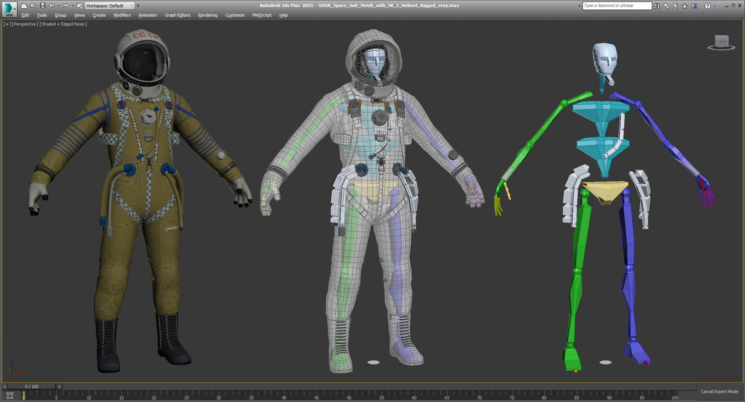 3D USSR Space Suit Strizh with SK 1 Helmet Rigged