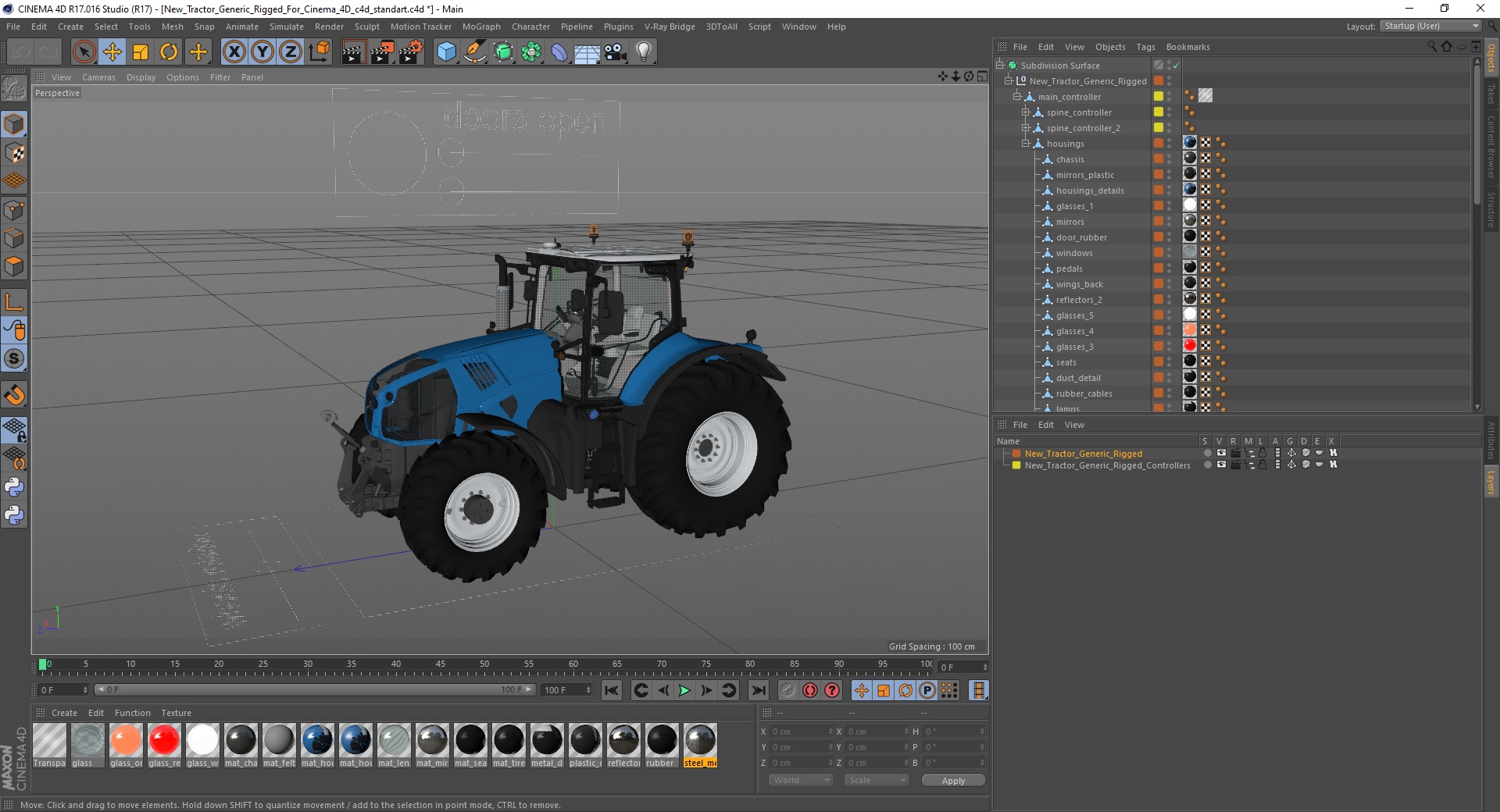 3D model New Tractor Generic Rigged for Cinema 4D