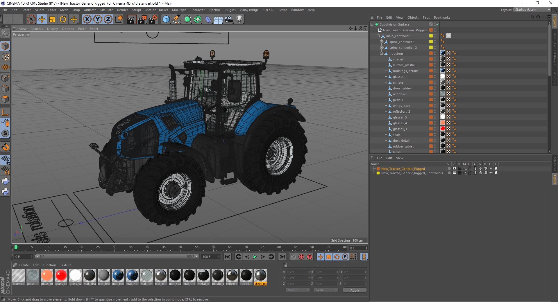 3D model New Tractor Generic Rigged for Cinema 4D