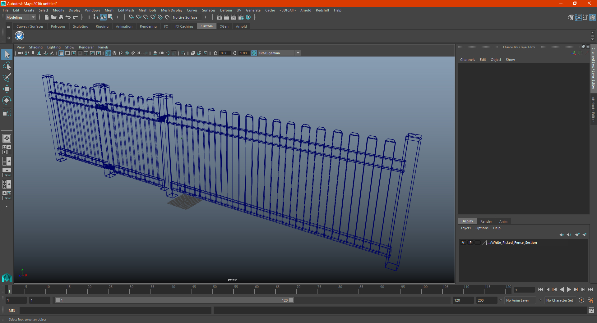 Wooden Picked Fence Section 3D