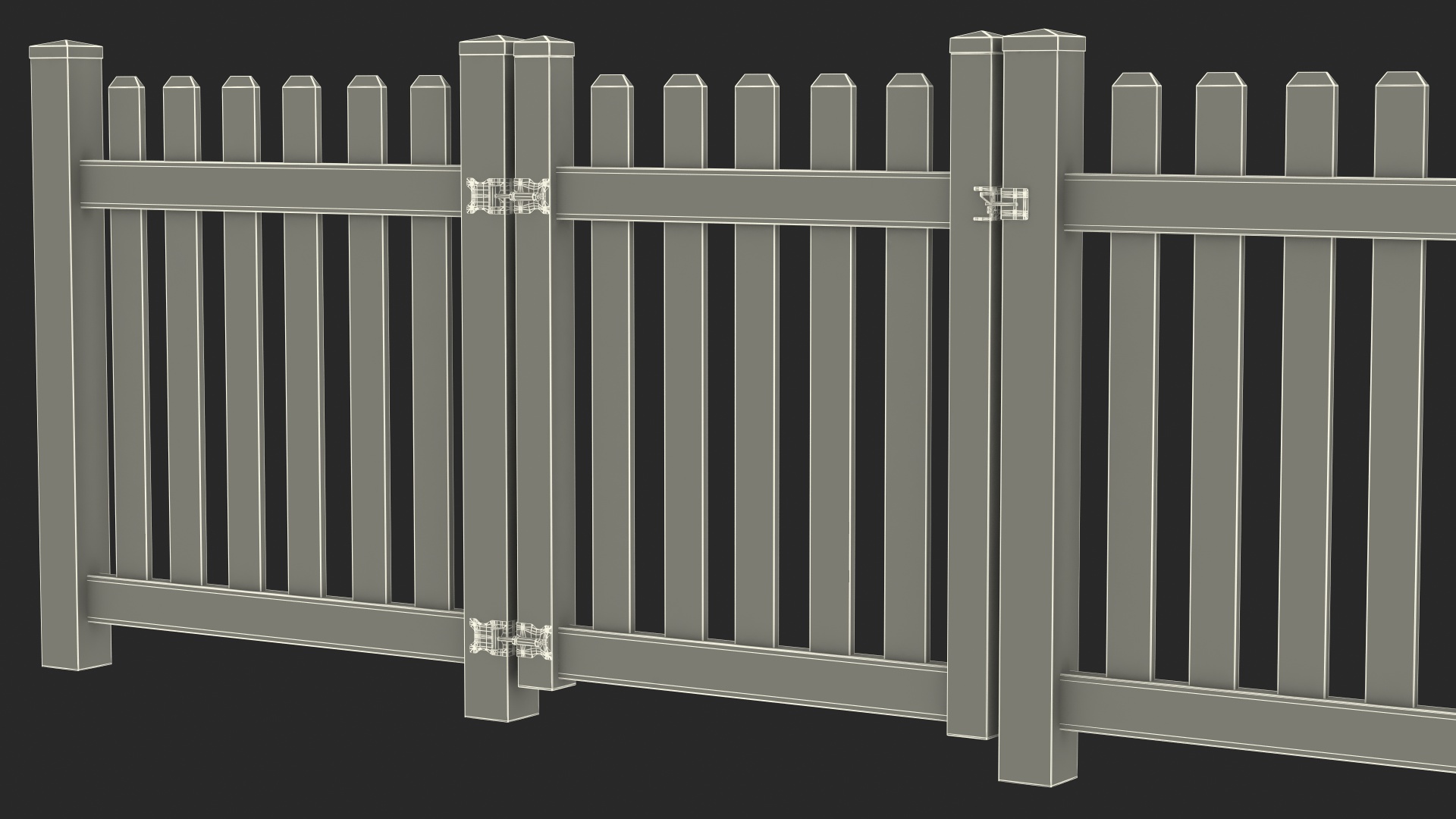 Wooden Picked Fence Section 3D