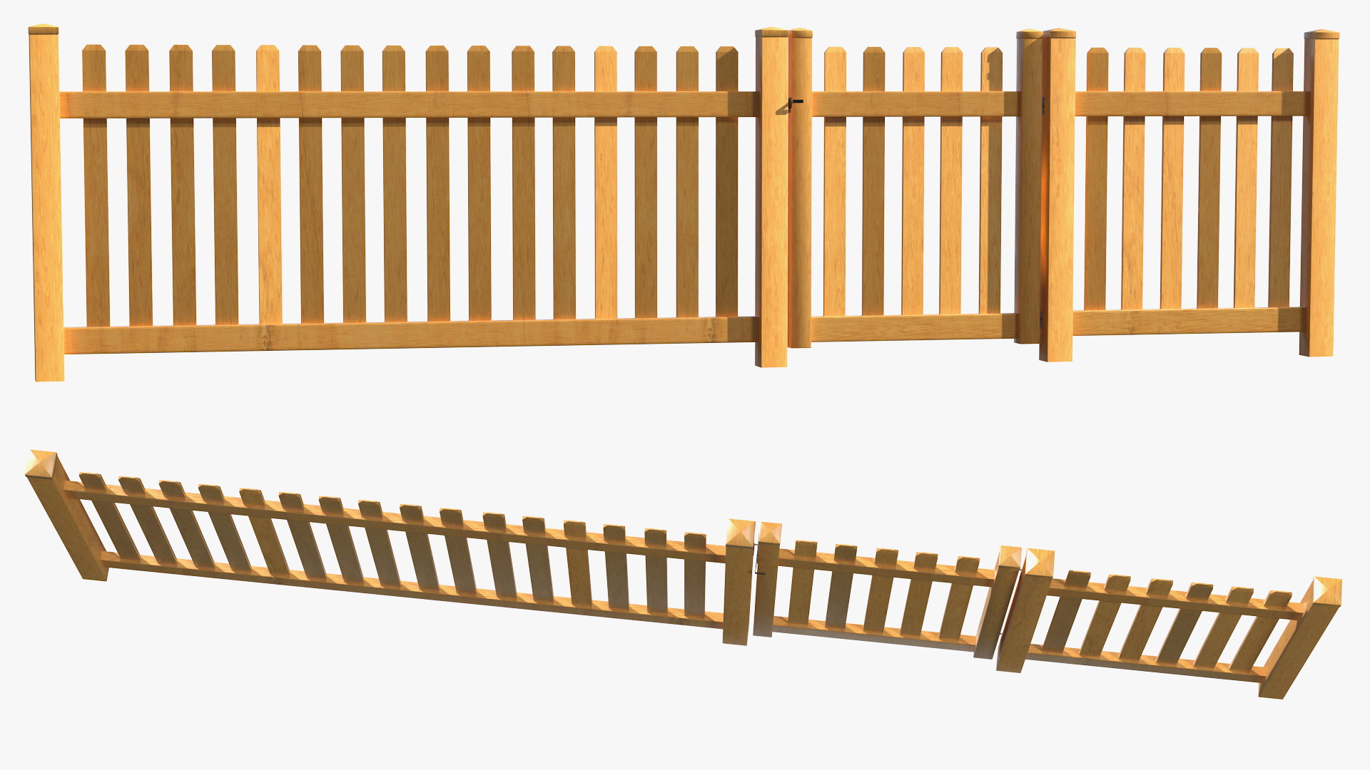 Wooden Picked Fence Section 3D