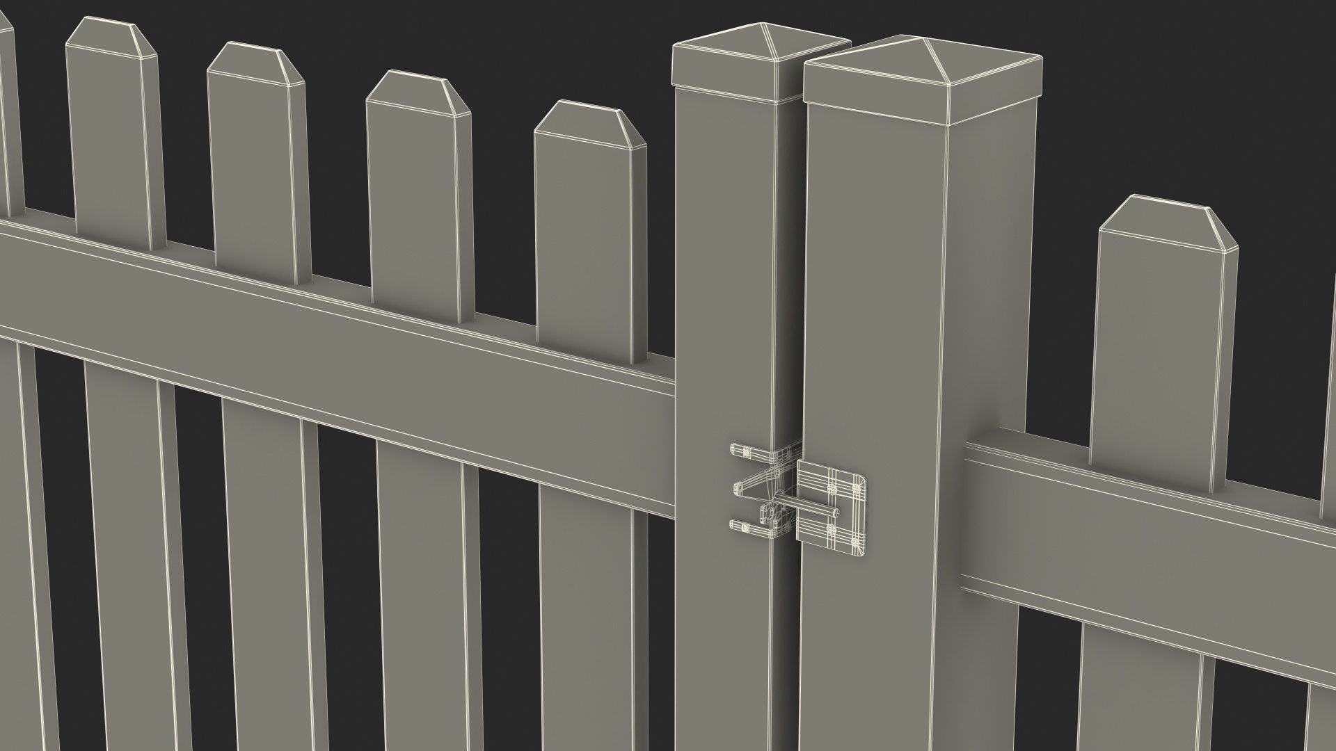 Wooden Picked Fence Section 3D