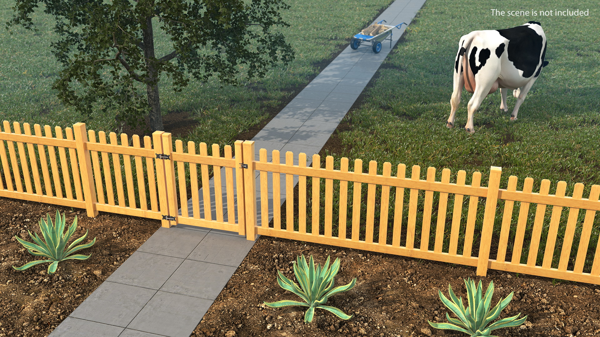 Wooden Picked Fence Section 3D
