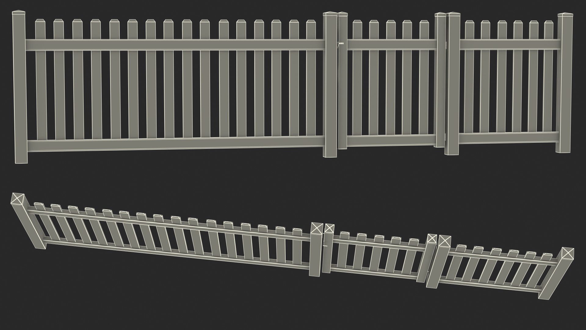 Wooden Picked Fence Section 3D