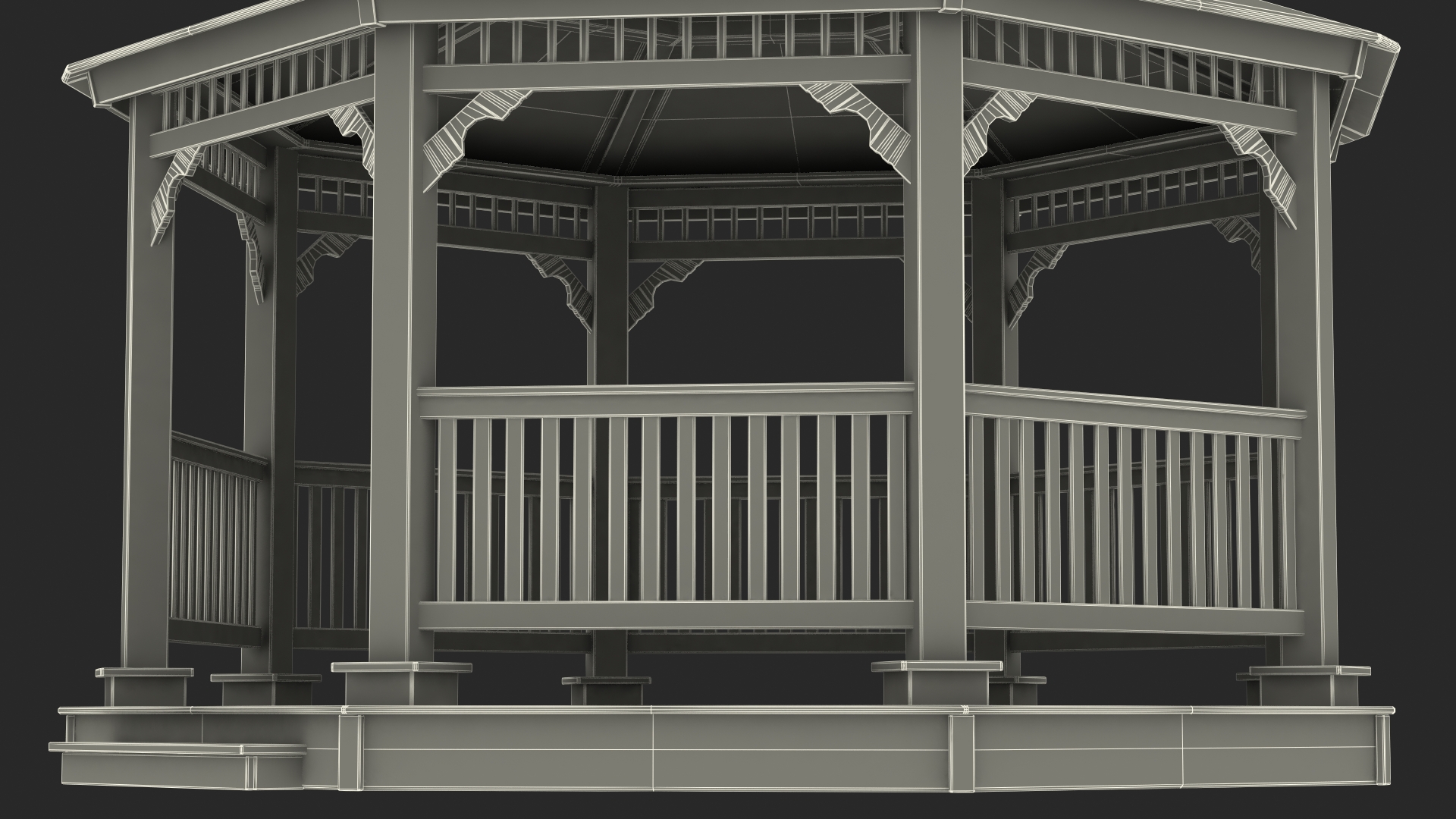 3D Vintage Garden Wooden Gazebo model
