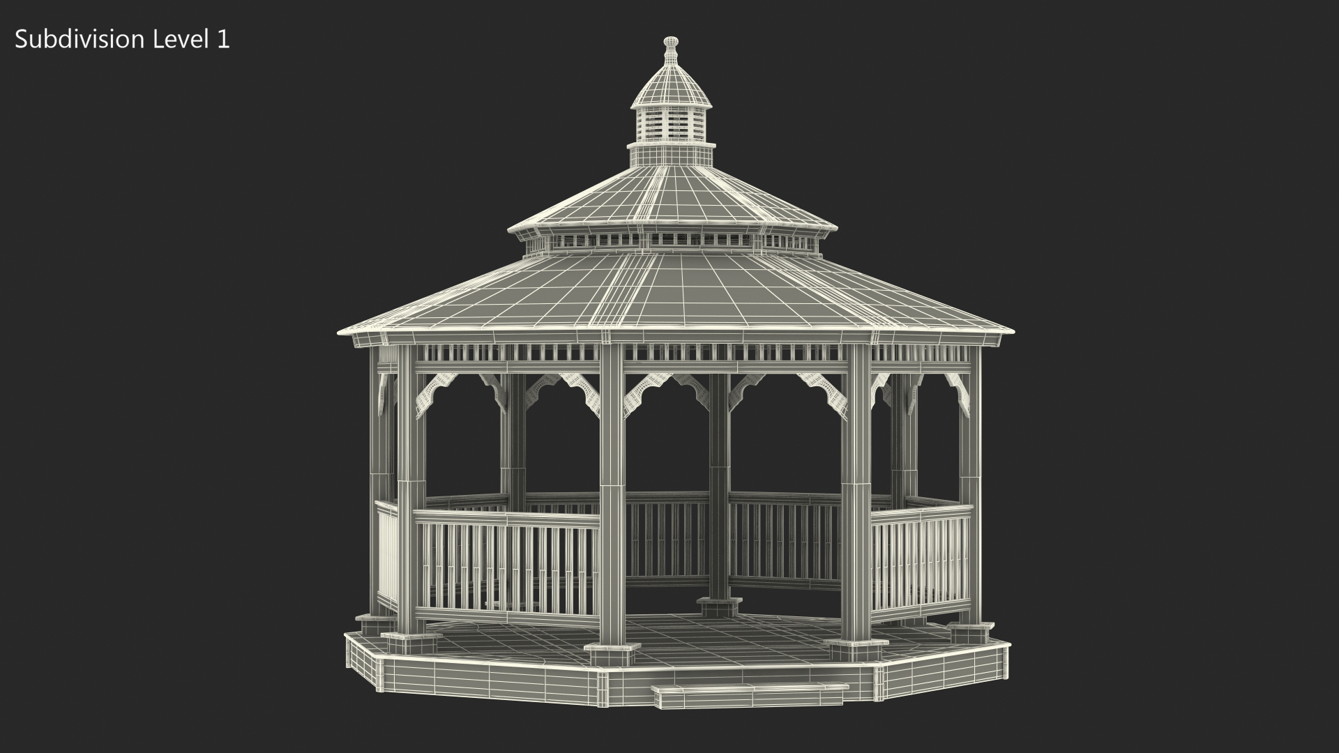 3D Vintage Garden Wooden Gazebo model