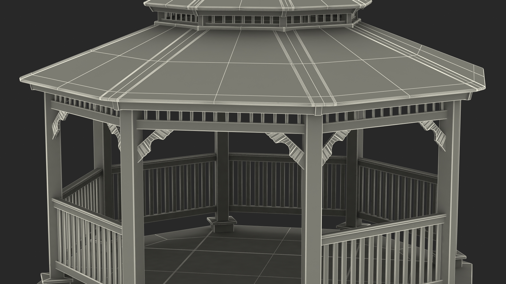 3D Vintage Garden Wooden Gazebo model