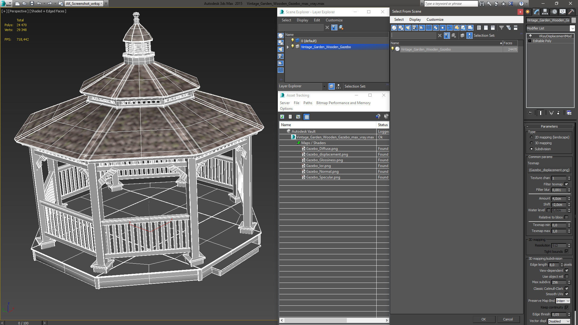 3D Vintage Garden Wooden Gazebo model