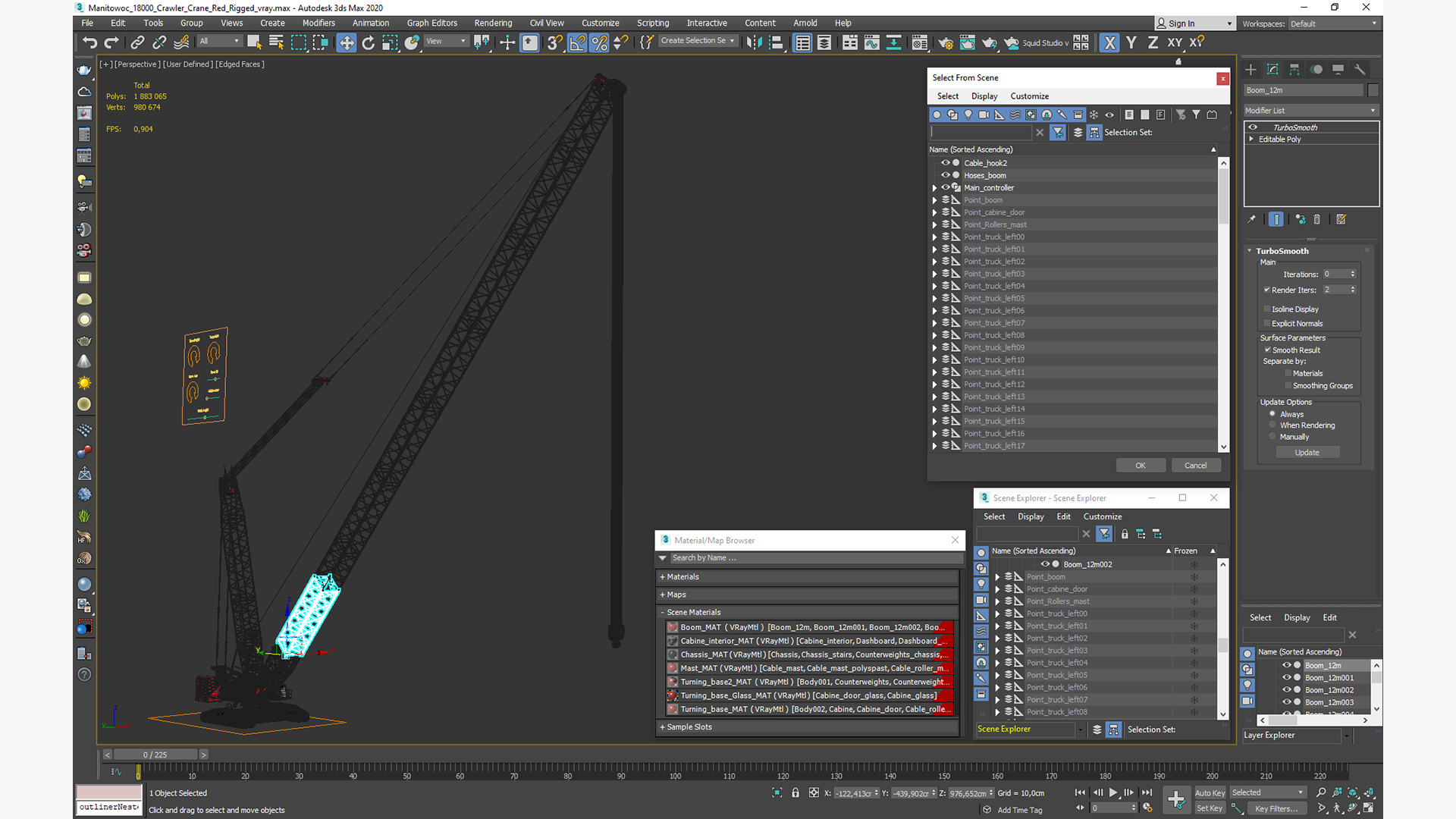3D model Manitowoc 18000 Crawler Crane Red Rigged