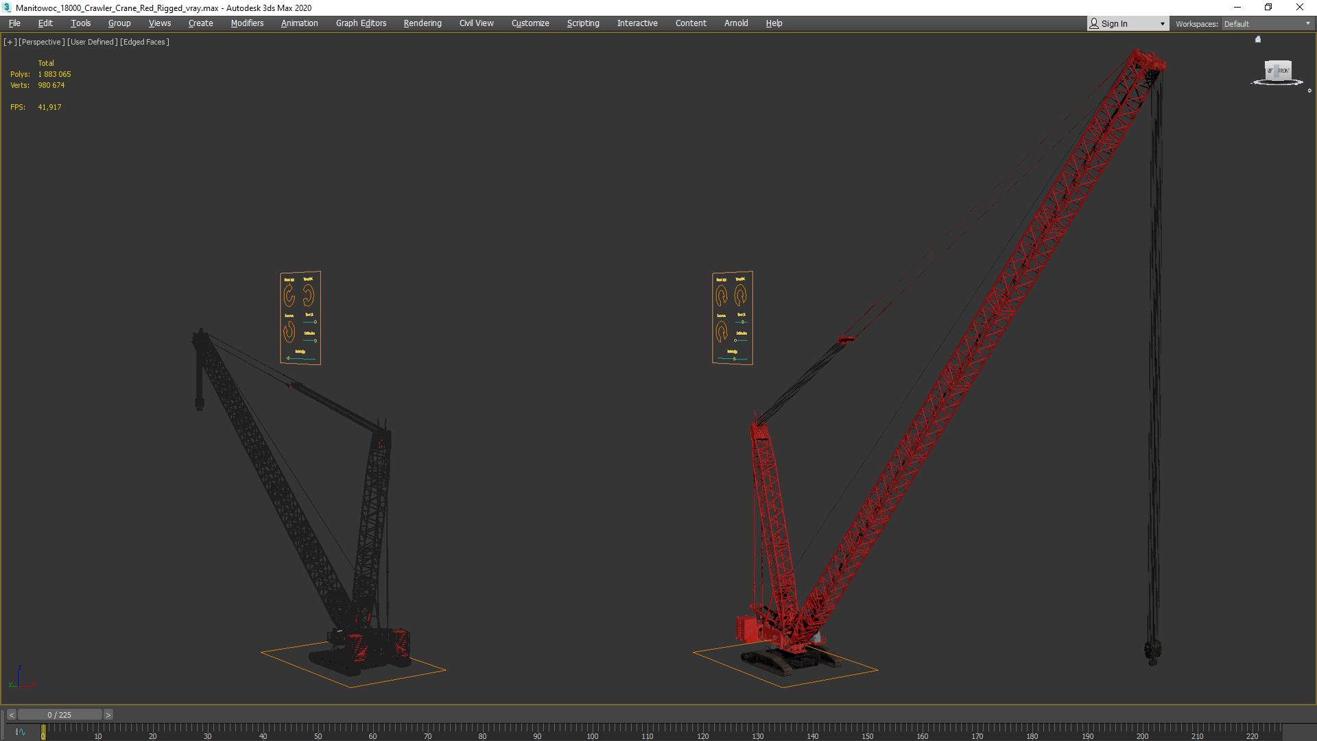 3D model Manitowoc 18000 Crawler Crane Red Rigged
