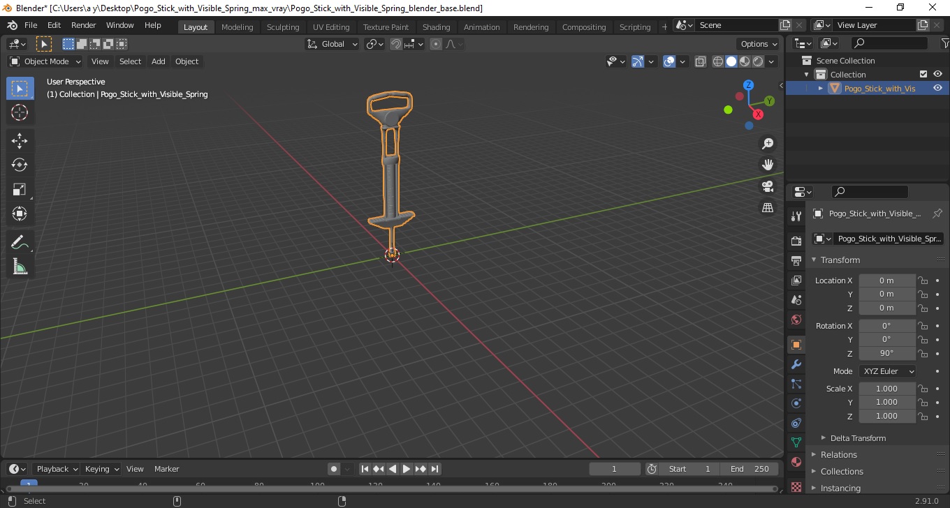 3D model Pogo Stick with Visible Spring