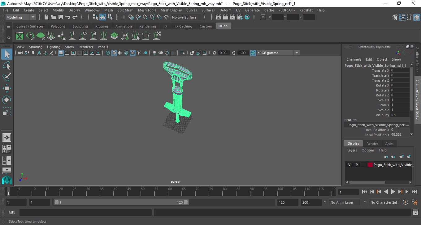 3D model Pogo Stick with Visible Spring
