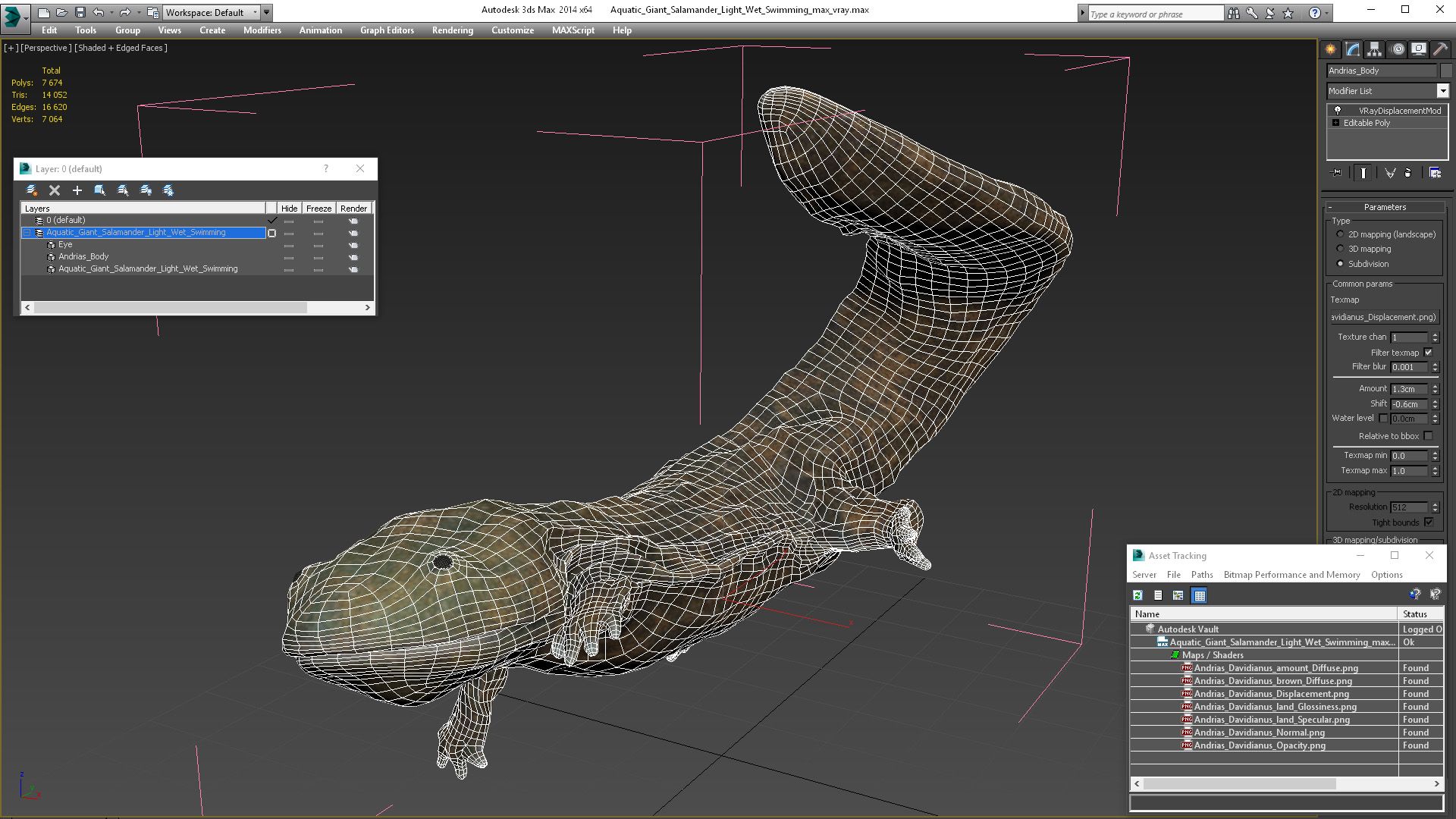 3D Aquatic Giant Salamander Light Wet Swimming model