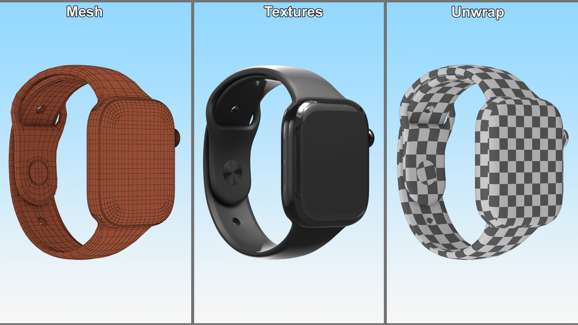 3D Apple Watch Series 10 Black with Rubber Strap and Display Off