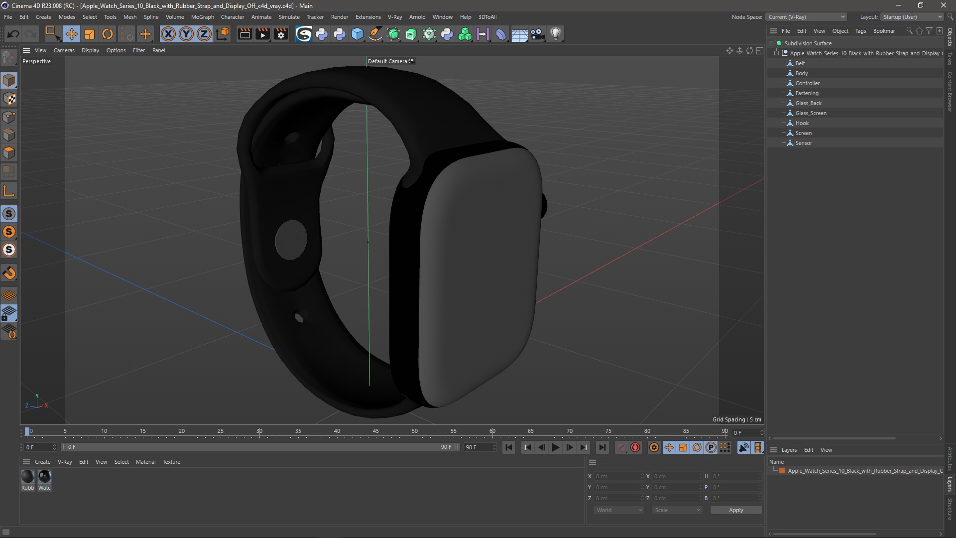 3D Apple Watch Series 10 Black with Rubber Strap and Display Off