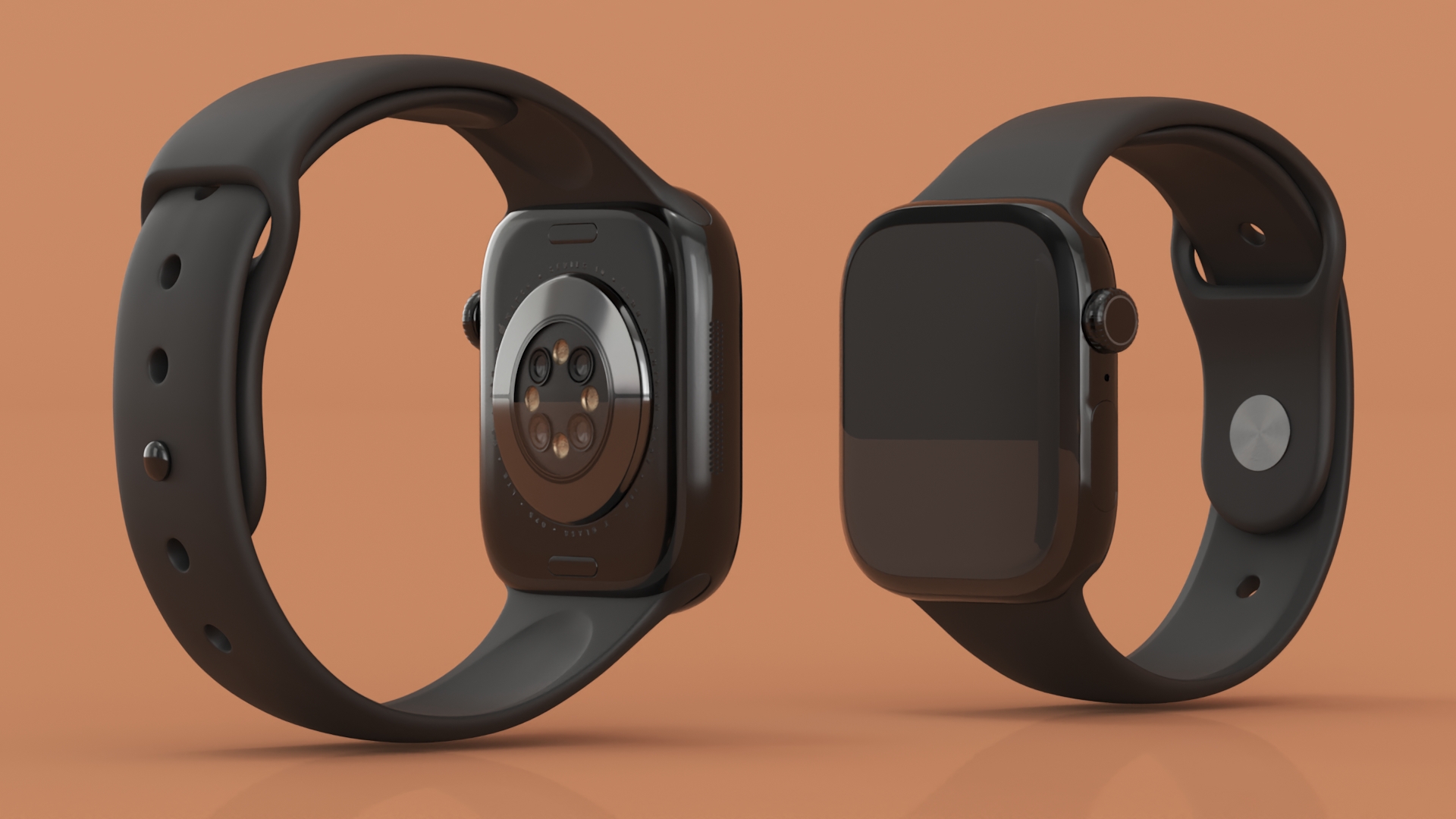 3D Apple Watch Series 10 Black with Rubber Strap and Display Off