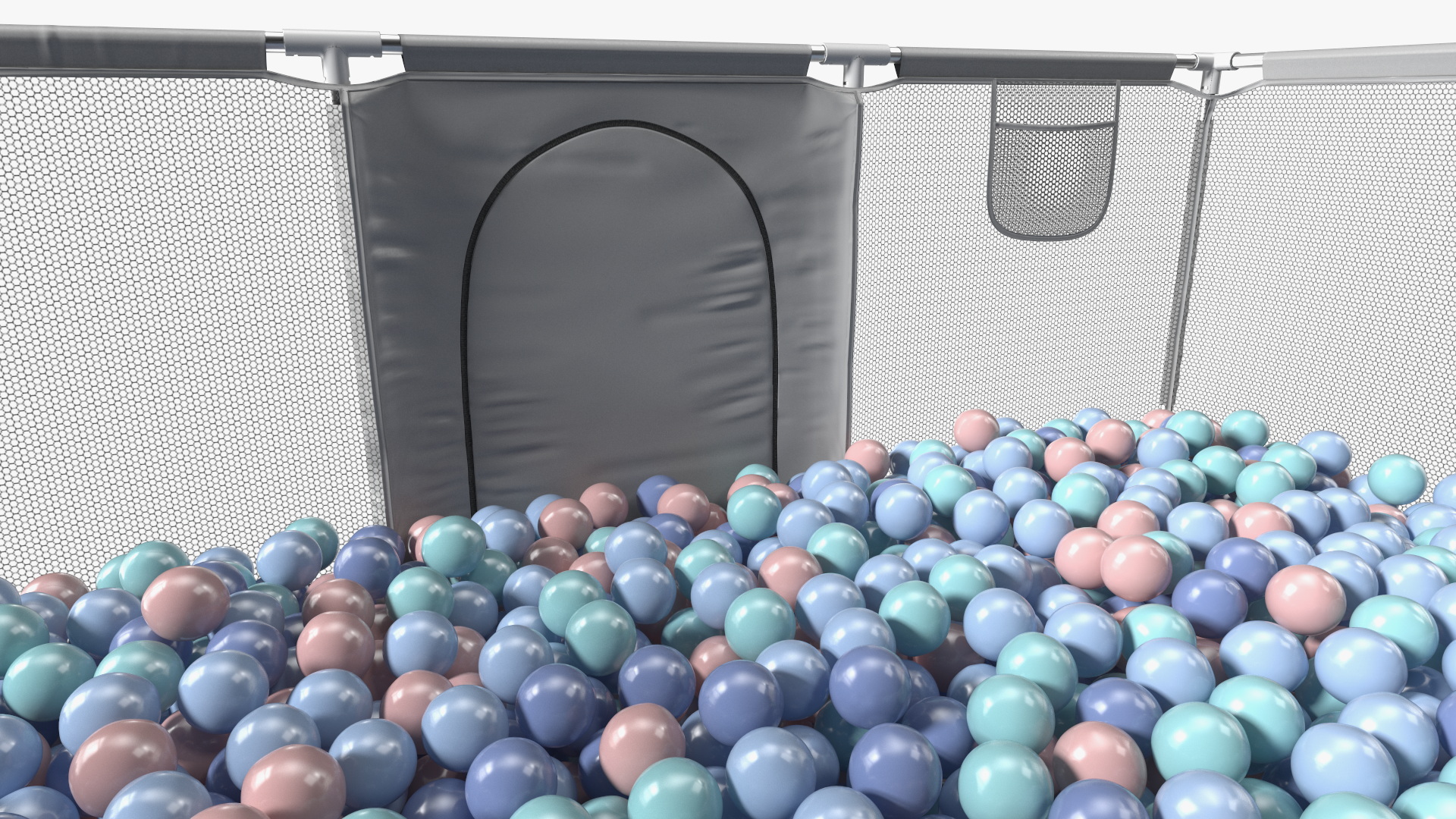 Grey Baby Playpen Full of Plastic Balls 3D model