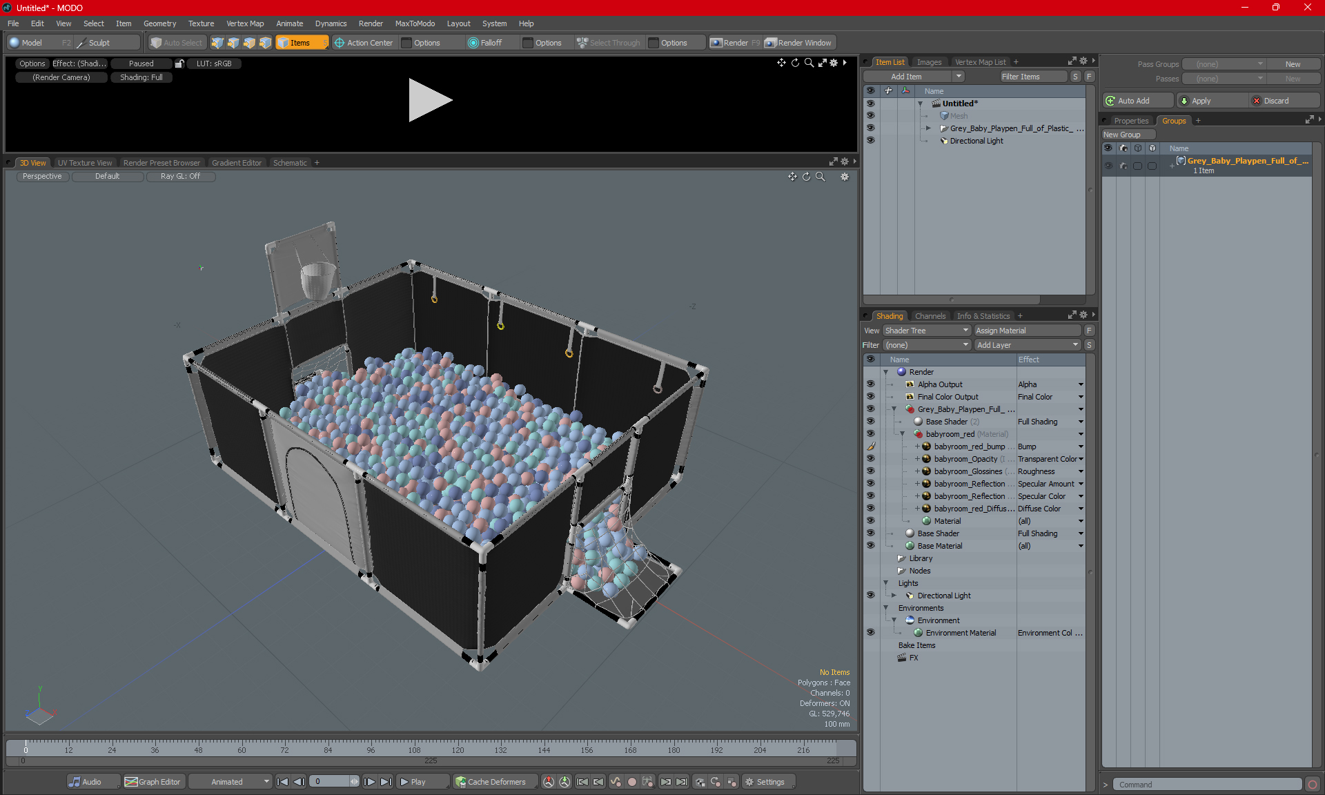 Grey Baby Playpen Full of Plastic Balls 3D model