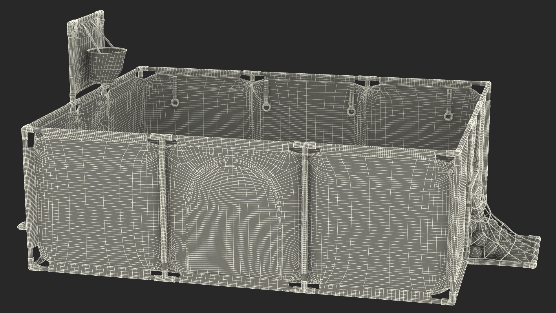 Grey Baby Playpen Full of Plastic Balls 3D model