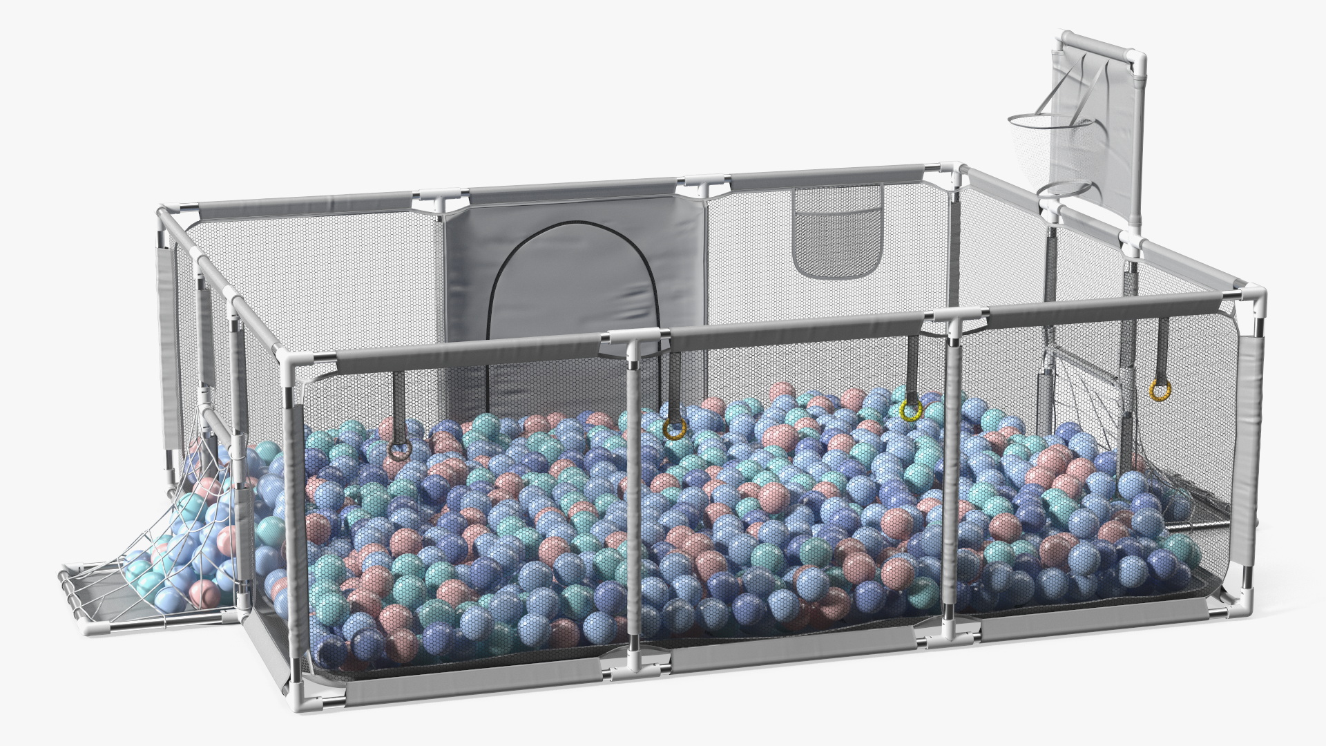 Grey Baby Playpen Full of Plastic Balls 3D model