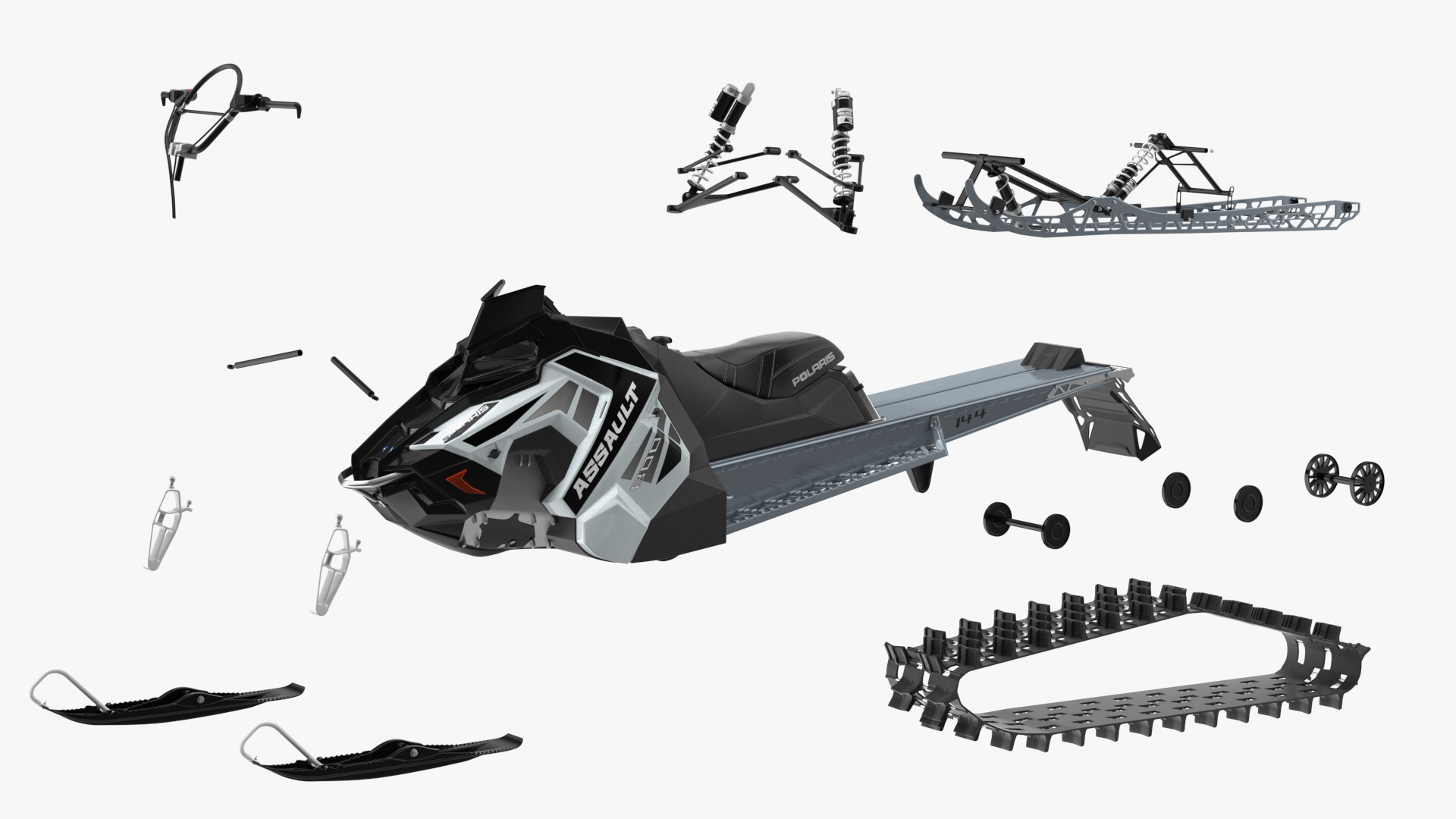 Polaris Snowmobile Black 3D model