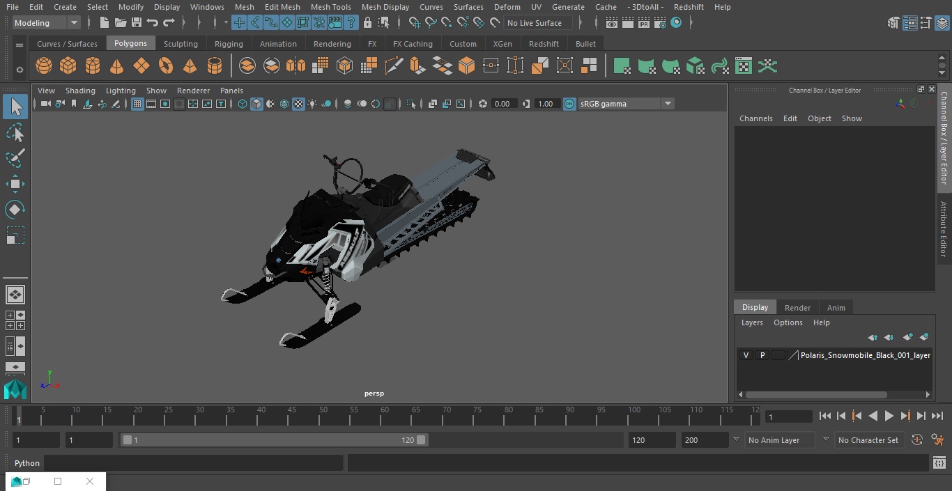 Polaris Snowmobile Black 3D model