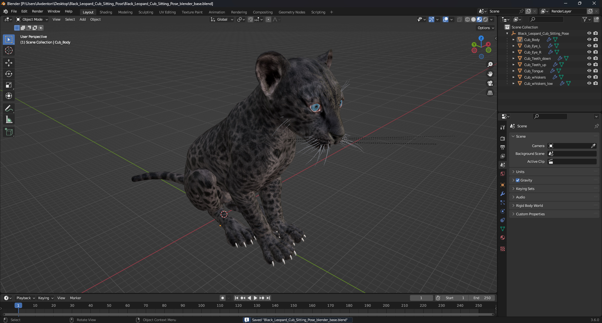 3D model Black Leopard Cub Sitting Pose