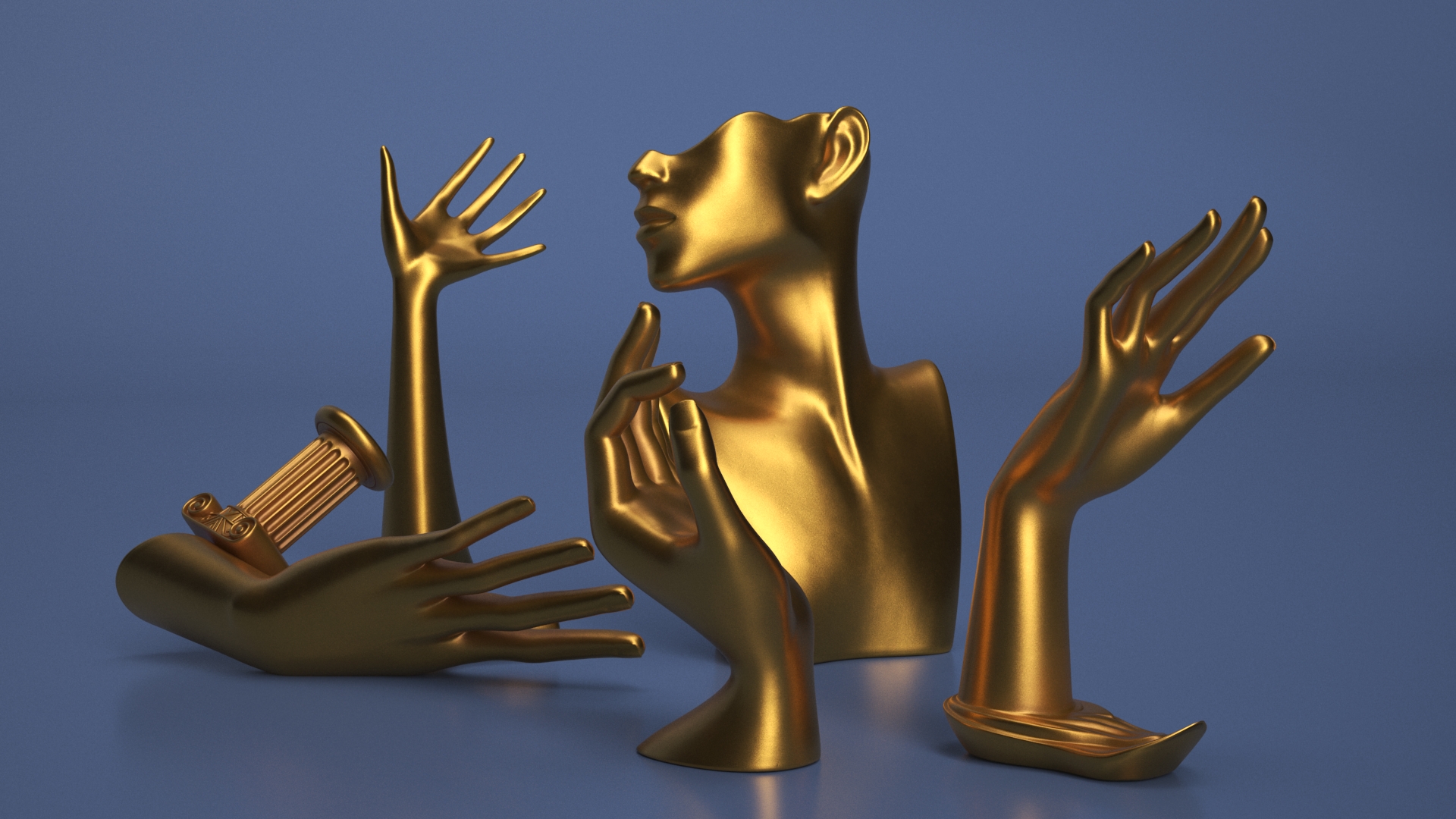 Jewelry Stand Set Golden 3D model